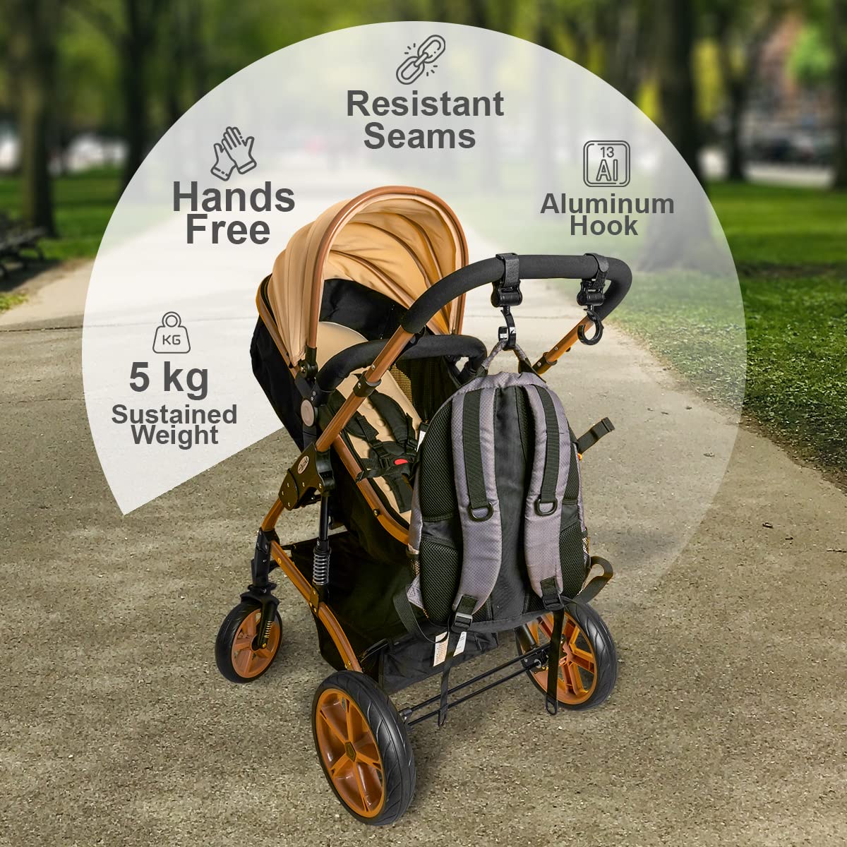 4 Pezzi Ganci Passeggino Universali Macla - Ganci per Passeggino Porta Borse in Alluminio - Portaoggetti Passeggino con Chiusura Regolabile in Velcro - Design Elegante e Cuciture Extra Forti