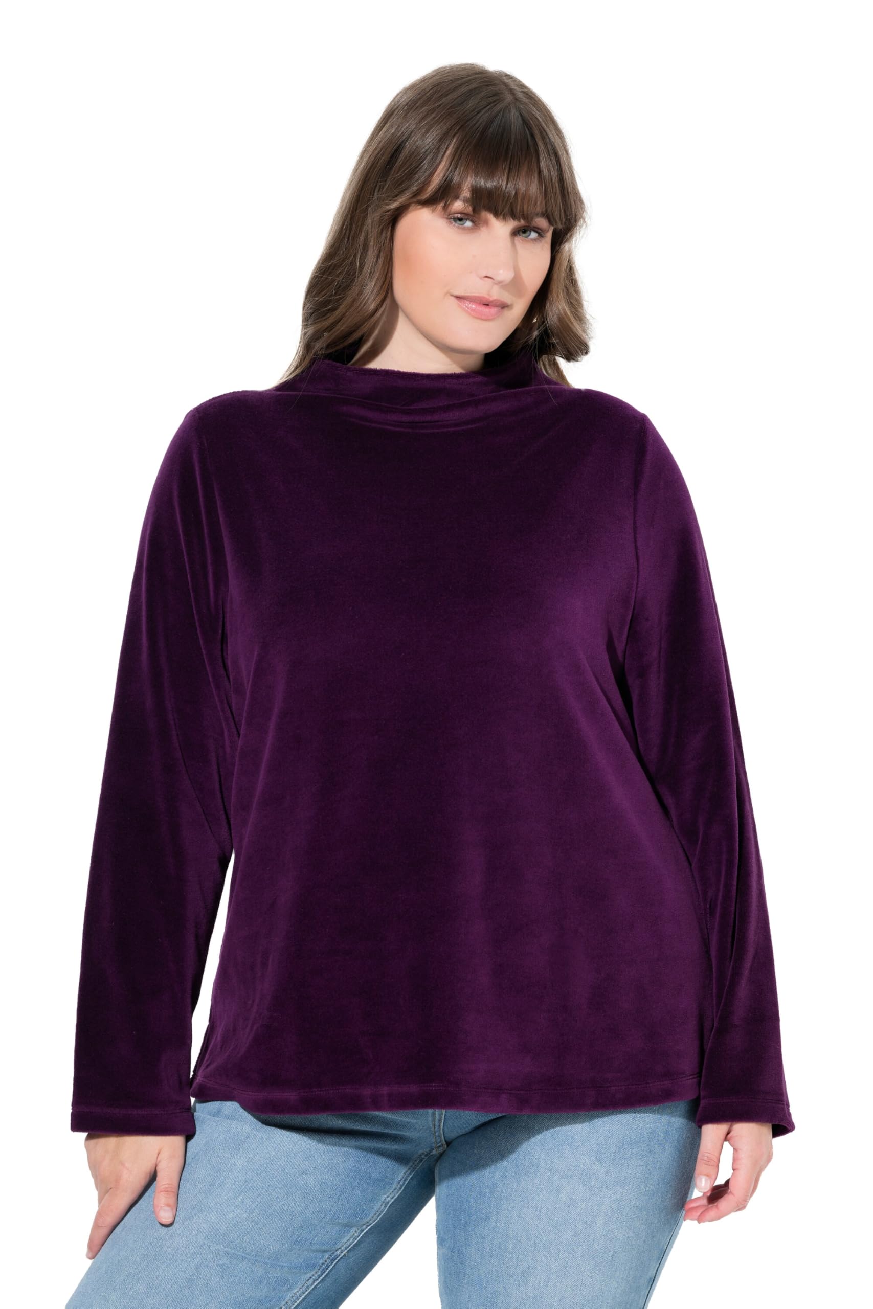 Ulla Popken Damen große Größen Übergrößen Plus Size Samt-Sweatshirt, A-Linie, Stehkragen, Langarm 810034