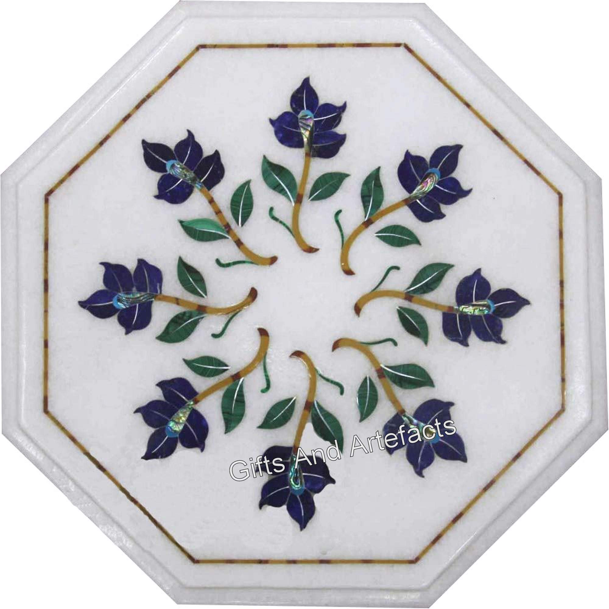 Dessus de table basse en marbre et lapis-lazuli de luxe fait main
