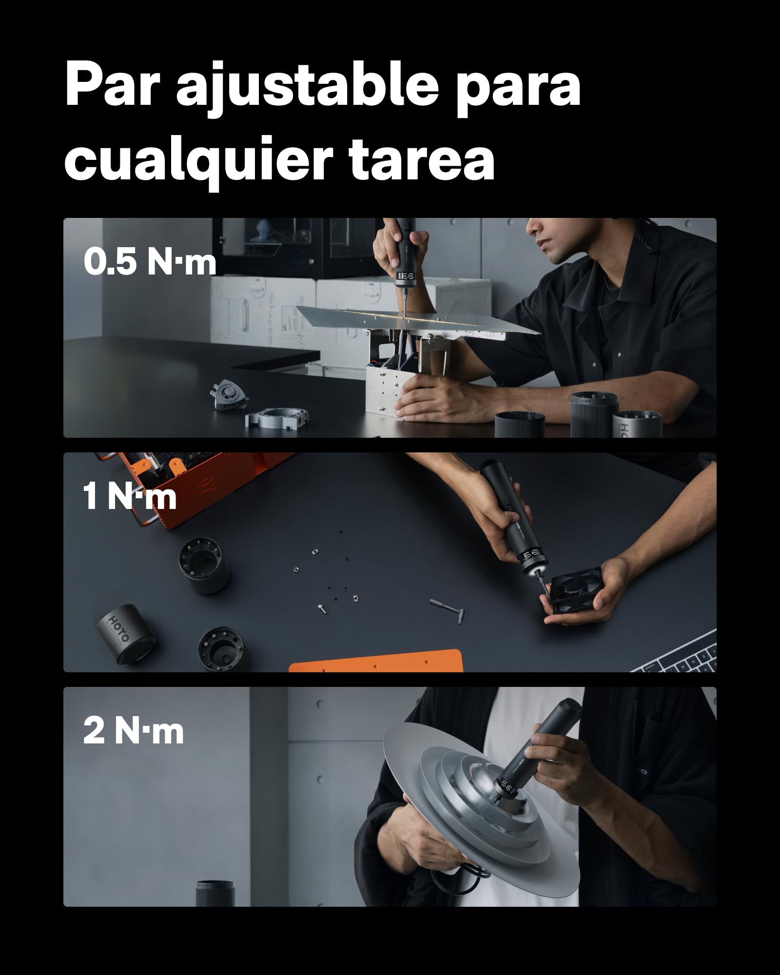 HOTO PixelDrive Destornillador Eléctrico de 3.6V, pantalla inteligente, 6 ajustes de par (0,5-6 N·m), 30 puntas hexagonales 1/4″, luz LED, para electrónica y reparaciones domésticas