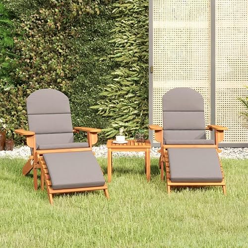 3-Piece Acacia Wood Adirondack Garden Lounge Set with Weather-Ready Cushions, Foldable Outdoor Patio Furniture for Balcony Garden Decor