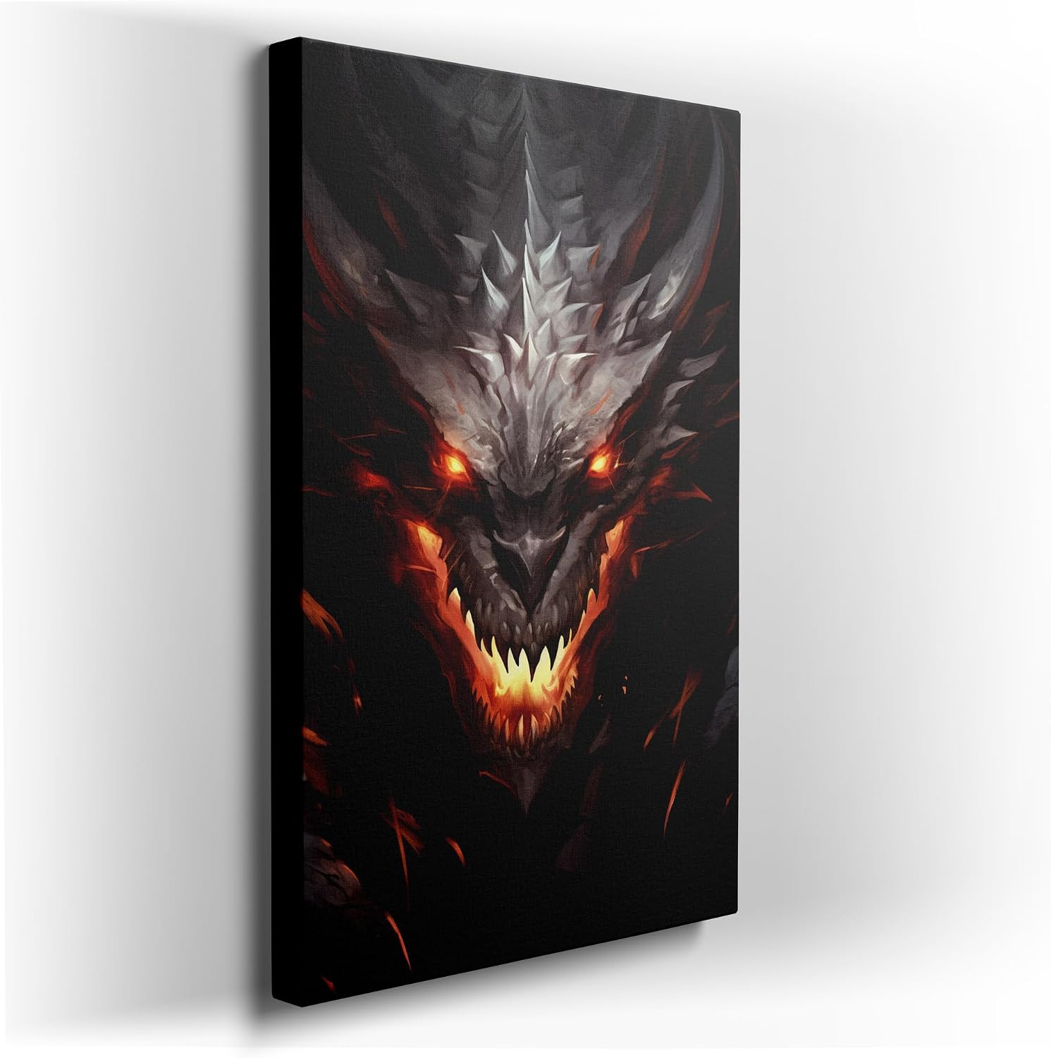 Canvas for Living room. Unleashing the White Fury: A Glimpse of the Majestic Digital Dragon, 27 x 18 inch Canvas Wall Art - Contemporary Masterpieces - Modern Home Decor - 69x46 cm (27x18 inch)