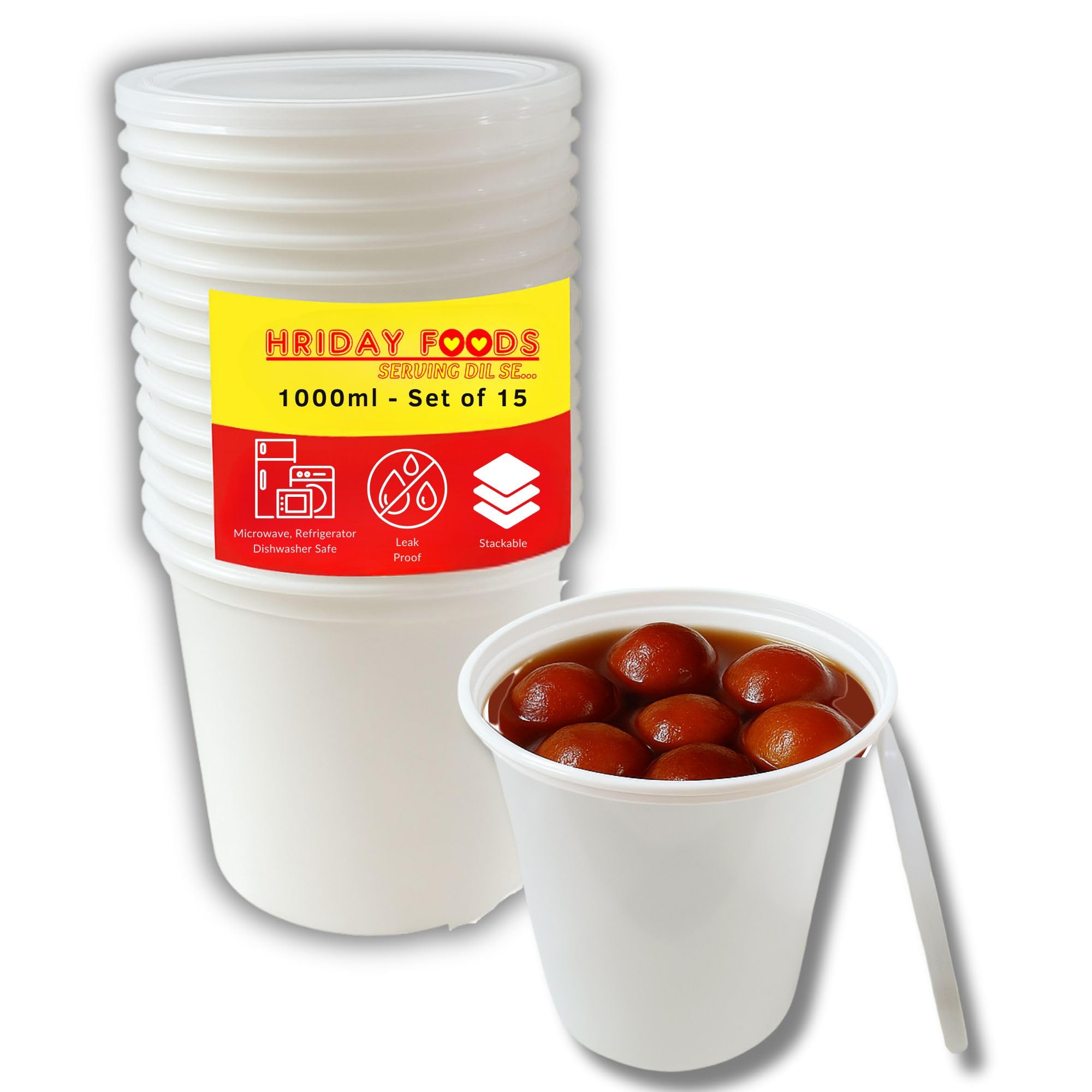 Hriday Foods 1000 ml Round White Disposable Food Containers with Airtight Lids - Set of 15 | Microwave Safe | Leak Proof & BPA Free | Meal Prep, Takeaway & Delivery-image-19