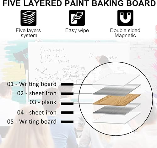 Miniatura 3 de Pizarra blanca móvil de borrado en seco de 40 x 28 pulgadas, pizarras blancas de doble cara sobre ruedas, pizarra blanca magnética abatible con