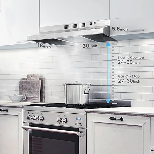 Miniatura 8 de Midea MVU30W2AST Rango de ventilación para debajo del gabinete de 30 pulgadas, convertible sin conductos con acero inoxidable duradero, campana de