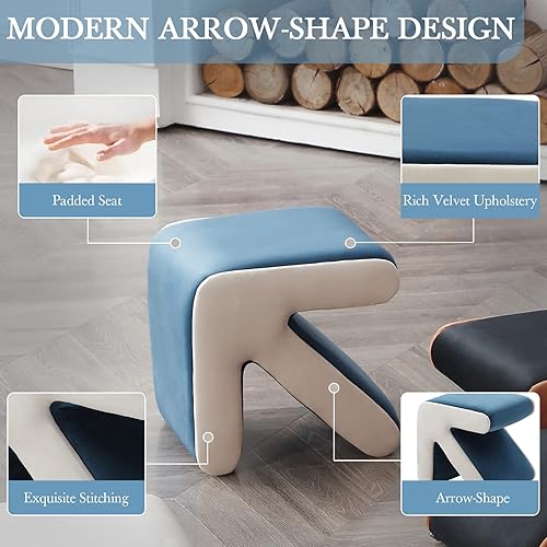 Miniatura 3 de LETESA Otomana moderna tapizada de terciopelo, exquisita mesa auxiliar pequeña, taburete suave con forma de S, silla de maquillaje, asiento cómodo