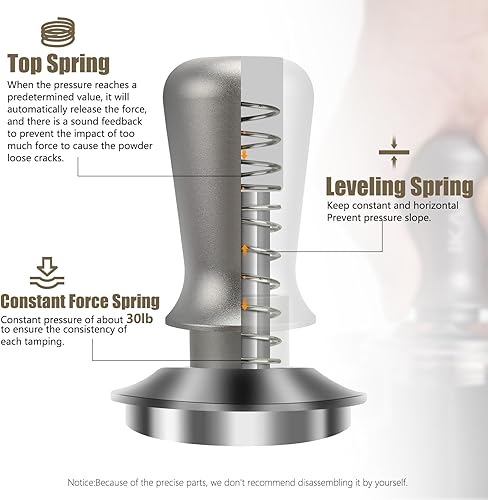 Miniatura 2 de IKAPE Manipulador de palma de 2.008 in, manipulador de café barista prémium con resorte calibrado, base de acero inoxidable 100% plana para máquina
