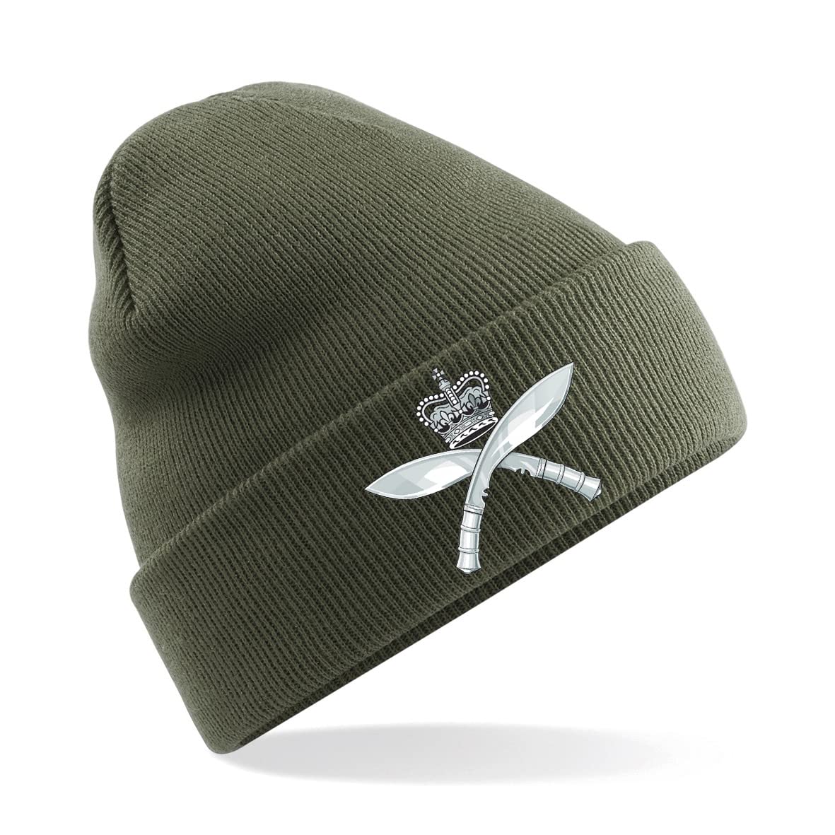 PSave Gurkha Royal Gurkha Rifles Insignia Mens Premium Embroidered Beanie Hat, Bob Hat British Army Military (Military Green)