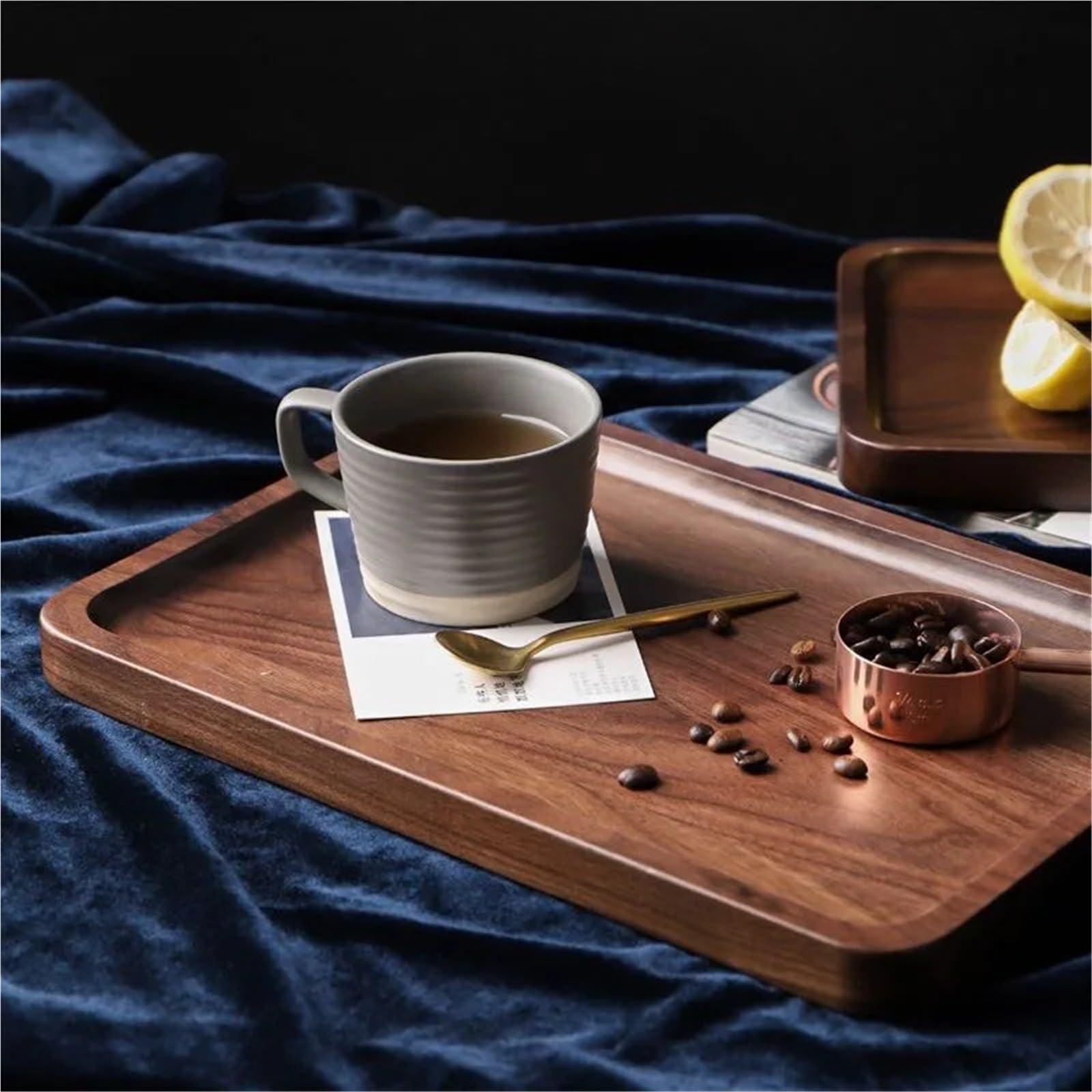 Bandeja de Madera de Nogal Rectangular para Servir té, Fruta, café, Madera Maciza (35 x 24 x 2 cm)