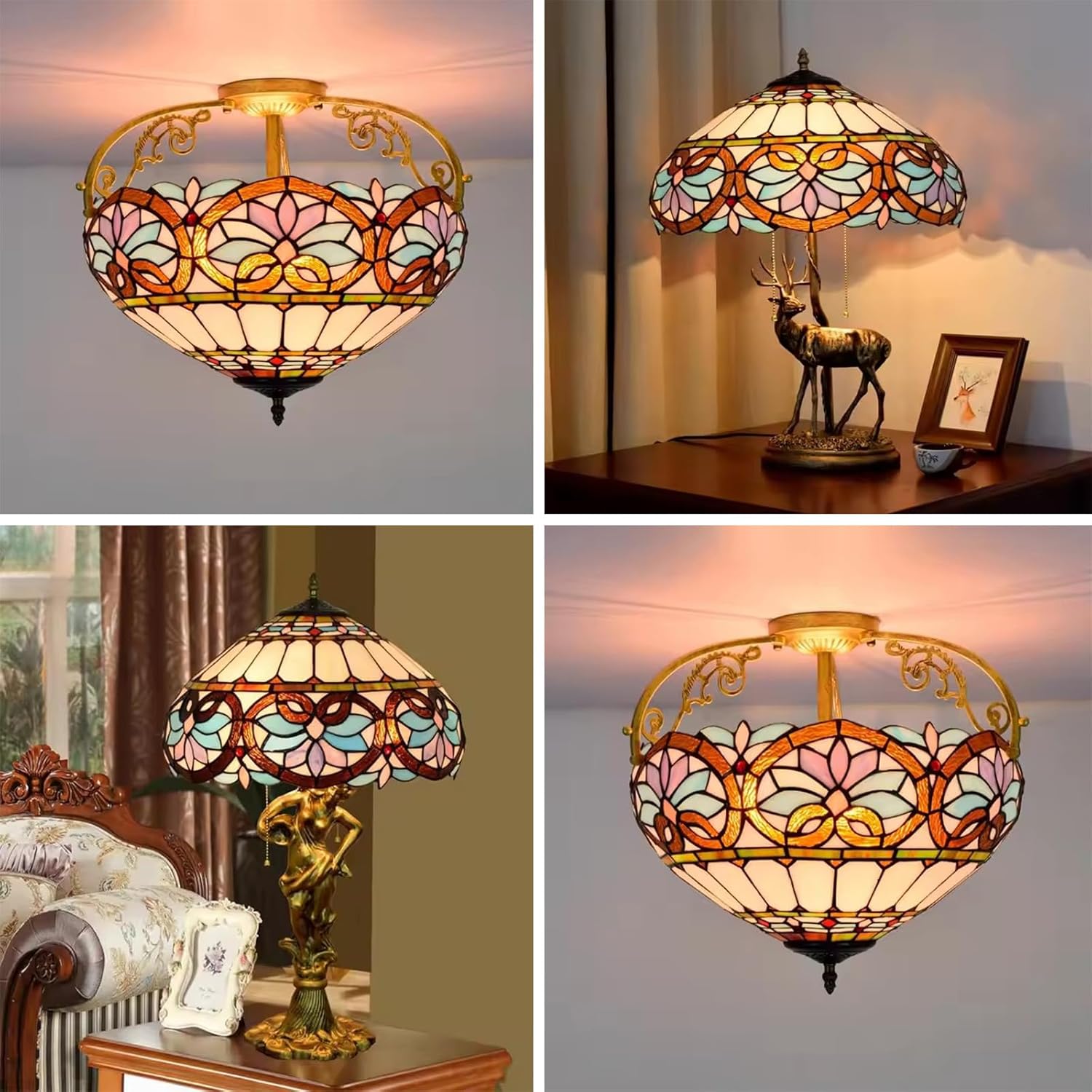16 Inch Style Lamp Shade Replacement, Baroque Stained Glass Lampshade Only for Table Lamps Floor Lamp Ceiling Fixture Hanging Light,