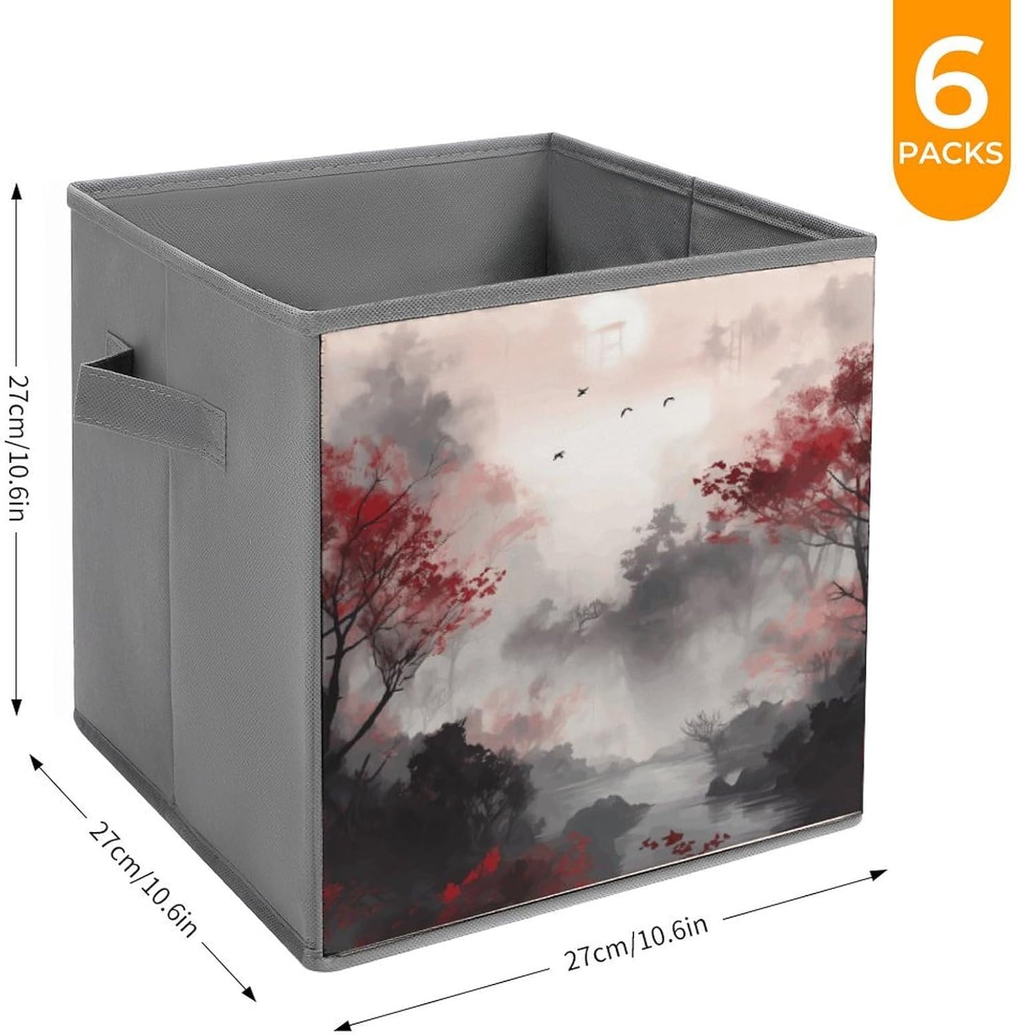 Tree Patterns Storage Cubes Set of 6 Storage Bins with Handles Collapsible Storage Basket Fabric Storage Box for Shelves Large Closet Shelf Organizer for Organization 11 Inch