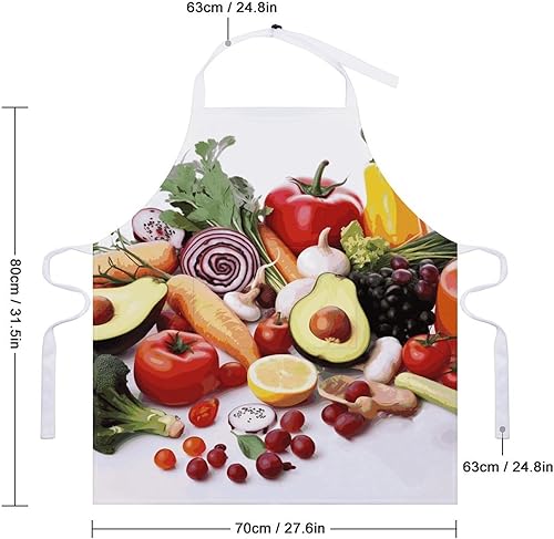 Miniatura 2 de MUSM Healthy Food ApronClassic Vintage Funny with Pockets Aprons,Adjustable Bib Waterdrop Resistant for Kitchen Cooking Restaurant BBQ Painting