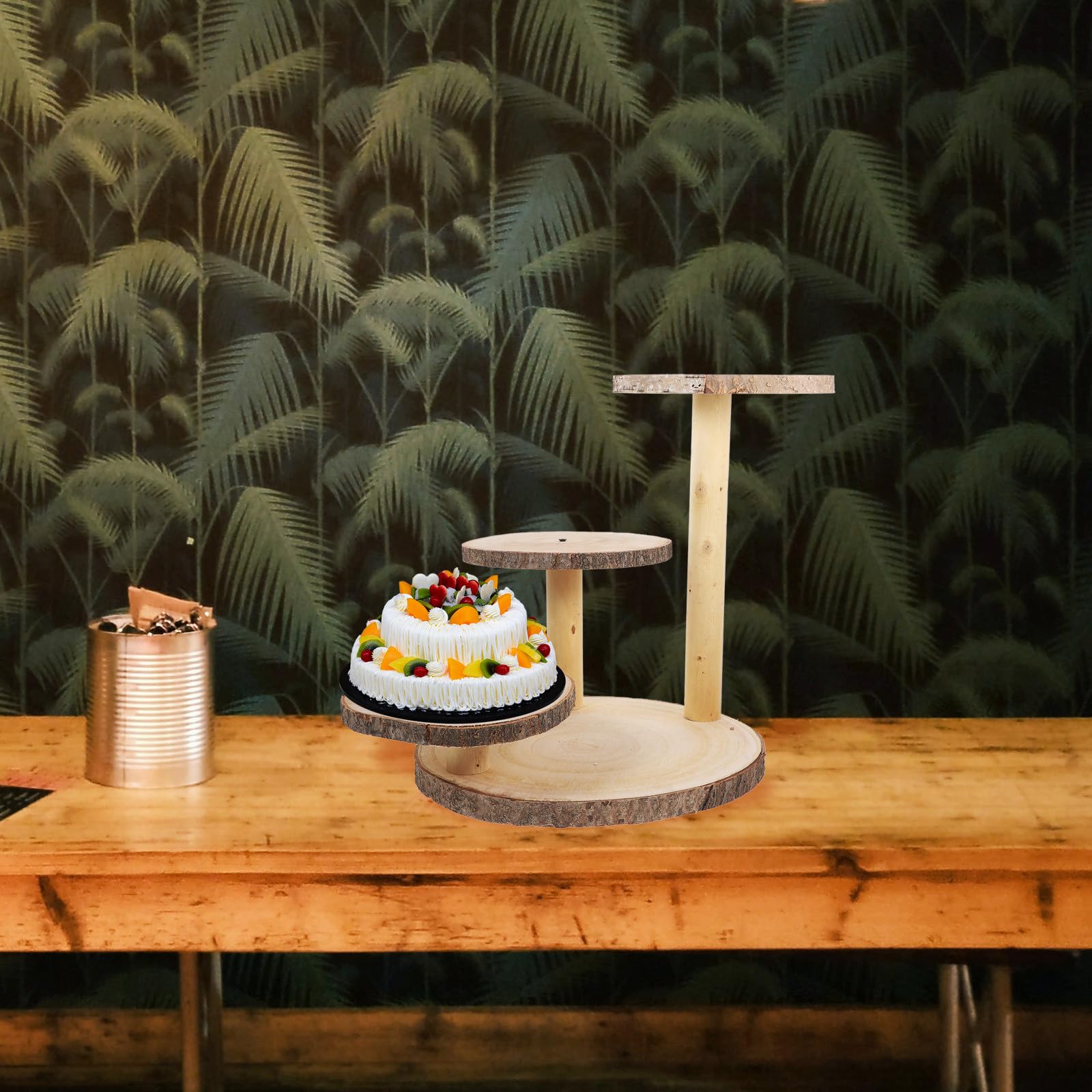 SHOWERORO Mehrstöckiger Rustikaler Holz Dessertständer mit 3 Ebenen Einfacher Reinigung und Platzsparendem Design für Hochzeitsdeko und Partys