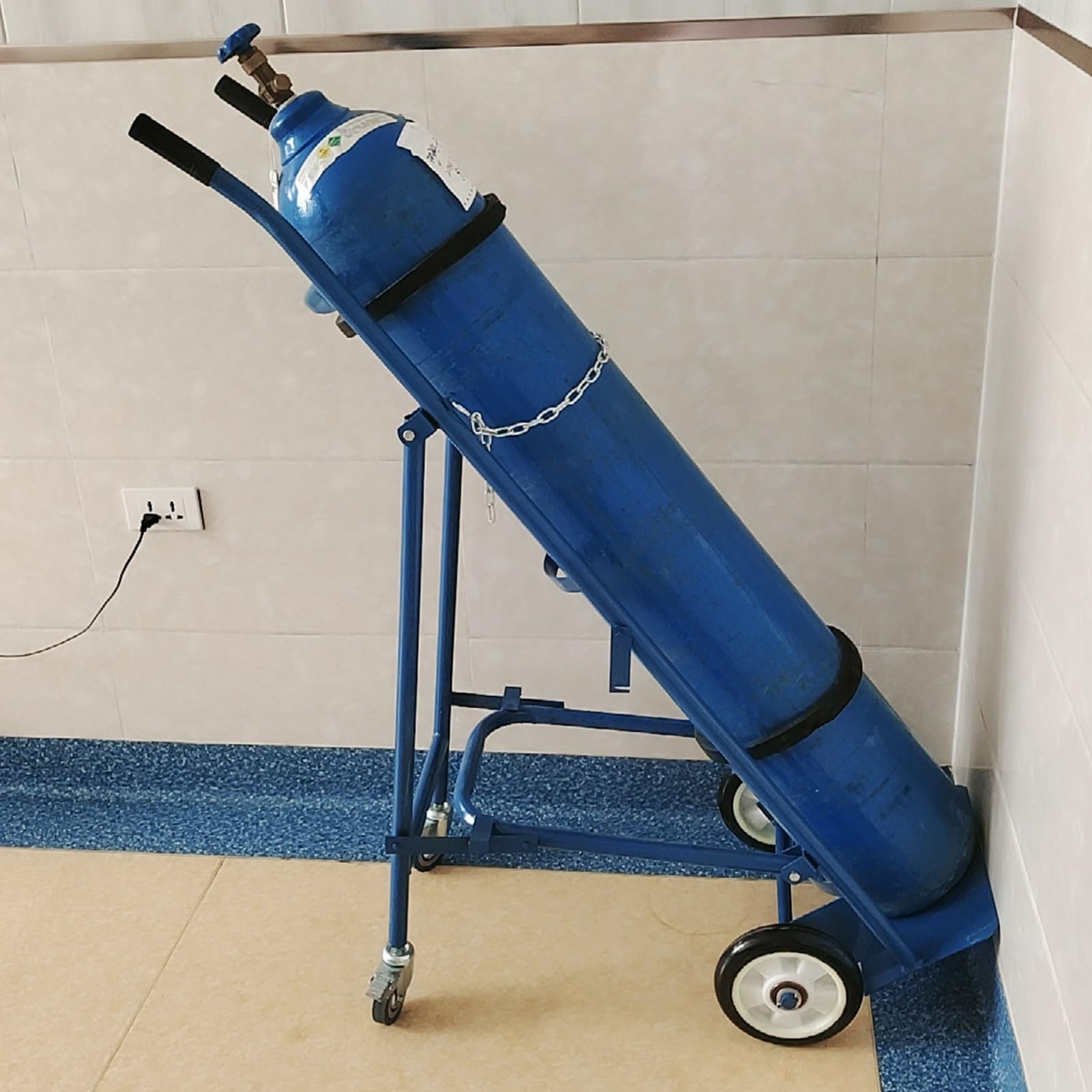 GLJTUO Oxygen Cylinder Rack Oxygen Tank Cart Truck with 4 Wheels, Folding Storage Oxygen Cylinder Trolley, Blue/White Gas Tank Carrier Holder, for Hospitals/Factories,Blue