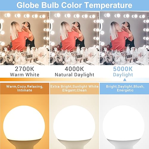 Miniatura 3 de hansang Bombilla de tocador de 5000 K, paquete de 8 bombillas LED G25 para espejo de tocador de baño, base media E26, equivalente incandescente de 5