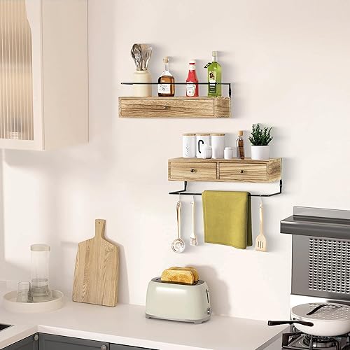 Miniatura 2 de dreampossible Estantes flotantes para almacenamiento en la pared, estante de baño montado en la pared con cajones, juego de 2, estantes de pared de