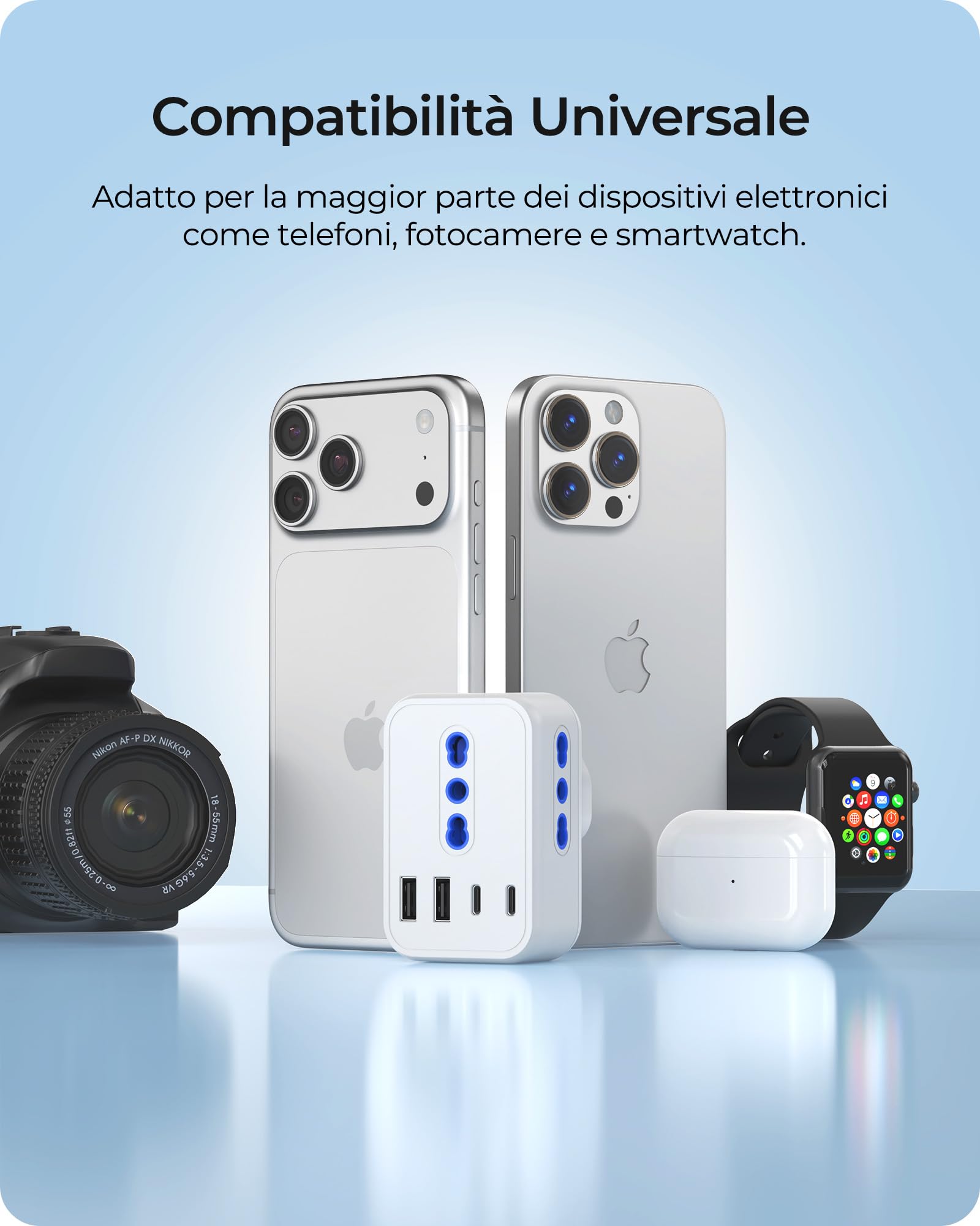 LENCENT Adattatore Presa Inglese da Viaggio, Spina Tipo G con 3 Prese Italiane e 4 Porte USB (USB-C 15W), 7 in 1 Presa UK da Viaggio per Regno Unito, Irlanda, Dubai, Maldive, Malta, Scozia -3250W