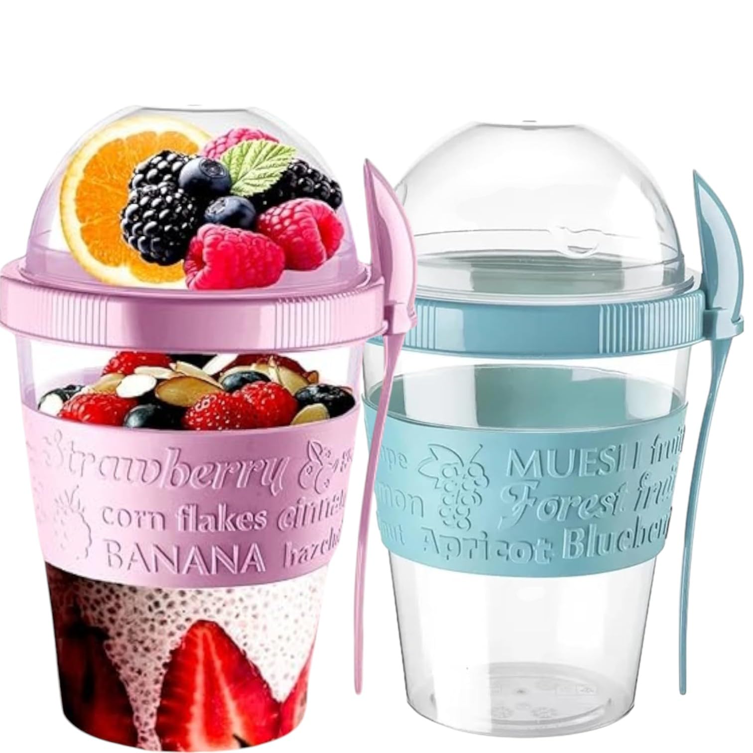 Pro Home Blue & Pink Yoghurt Pots With Lid & Spoon Airtight Dishwasher Safe Bpa Free Leak-Proof Muesli Cereal Cups Overnight Oats Jar Storage On The Go Yogurt Container (Blue & Pink)