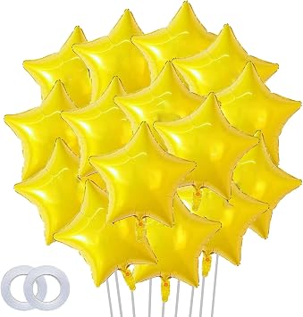 24pcs Super Gold Star Foil Balloons Cute Cartoon Yellow Balloon Video Game Star-Theme Happy Birthday Party Decorations for Boys Girls Kids, Baby Shower