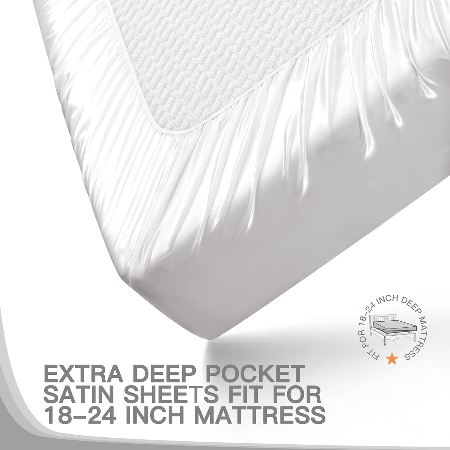 VACVELT 4pcs Extra Deep Pocket Satin Sheets King Size Bed Set, Ivory White, Fit 18-24 Inch Mattress, Luxury Silky Soft Bedding With Super Deep Fitted Sheet