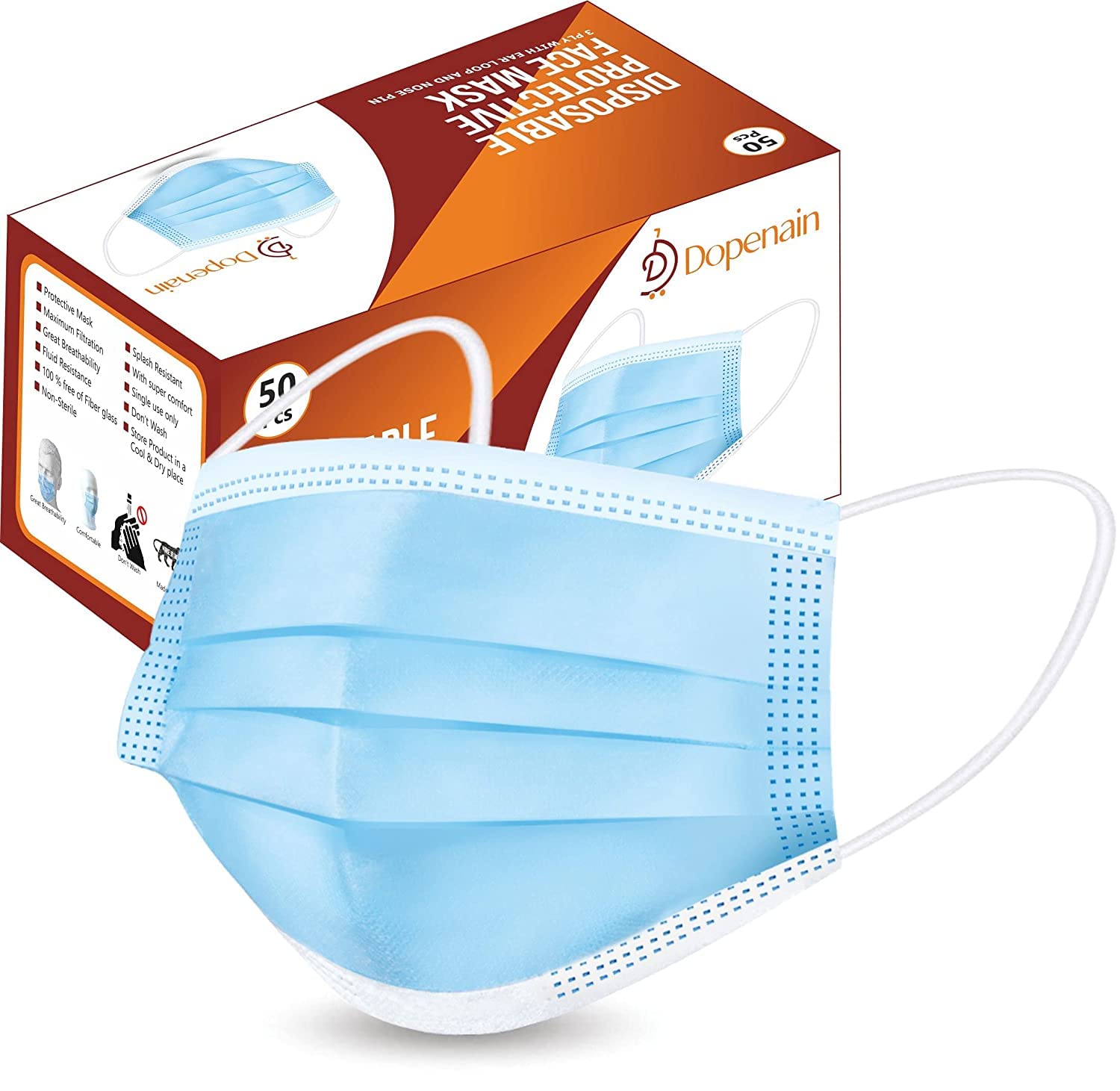 Dopenain 3 Layer Surgical, Build-In Nose Pin, 95% Particle Filtration Efficiency (PEE), CE and ISO and WHOGMP Certified Pharmaceutical Medical Super Comfortable Face Masks (100) (300) (B08ZS8BK63) Amazon Price History, Amazon Price Tracker
