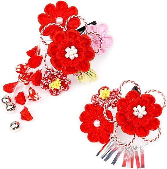 Amazon キョウエツ 髪飾り 七五三用 花 つまみ細工 2点セット ガールズ 01 着物 浴衣 通販