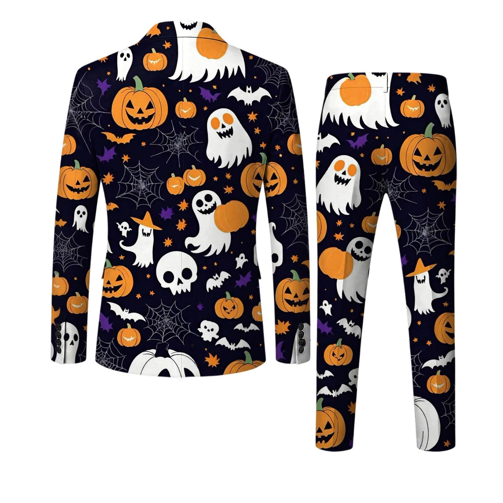 Generisch Halloween Anzug Herren 2 Teilig Anzug Slim Fit mit Halloween-Print Herrenanzug Jacke Klassisch Anzüge Modern Stilvolle Sakko für Partys Veranstaltungen Blazer Mantel Festlich Kostüm