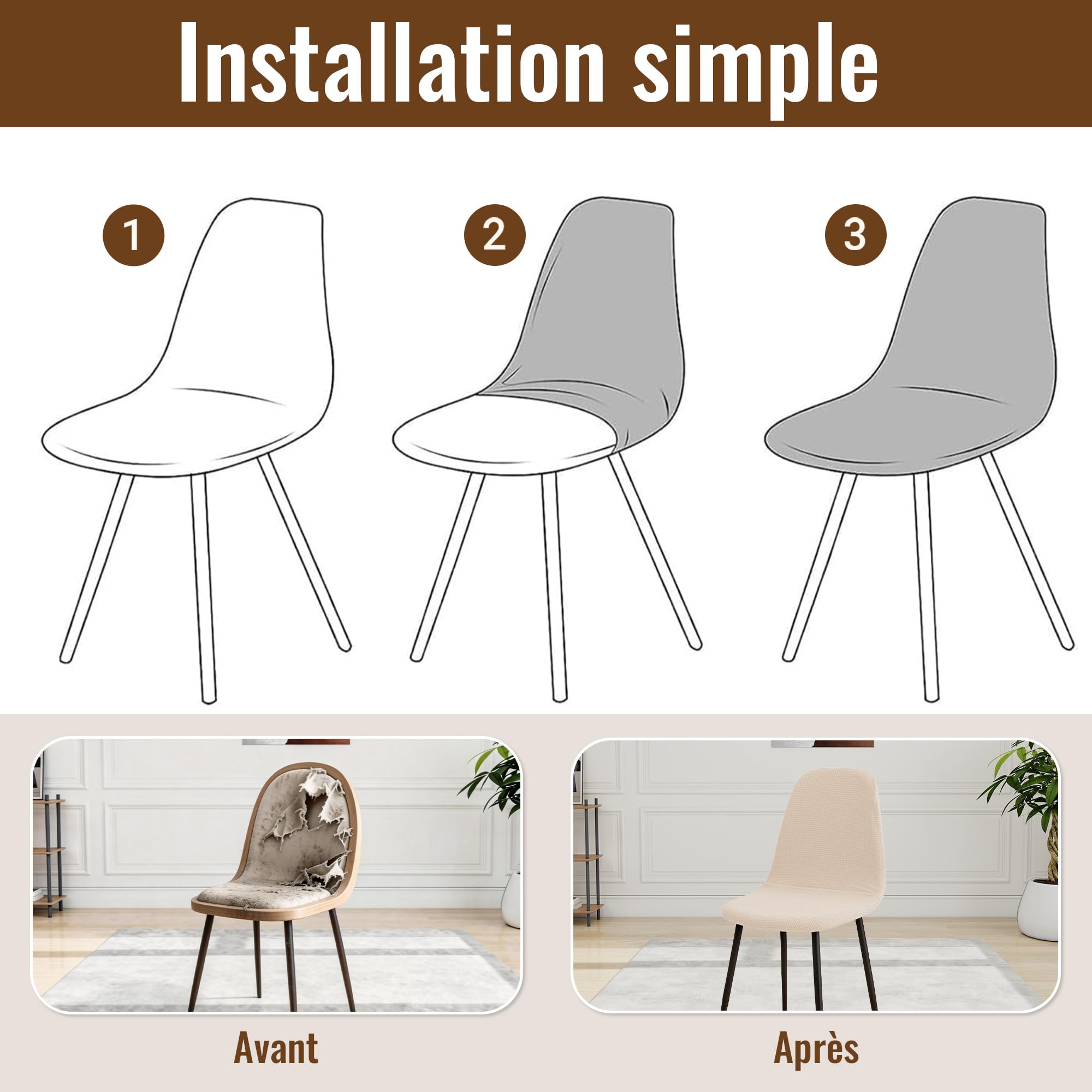 Housse de Chaise Scandinave Extensible Universel Imperméable Amovible Lavable