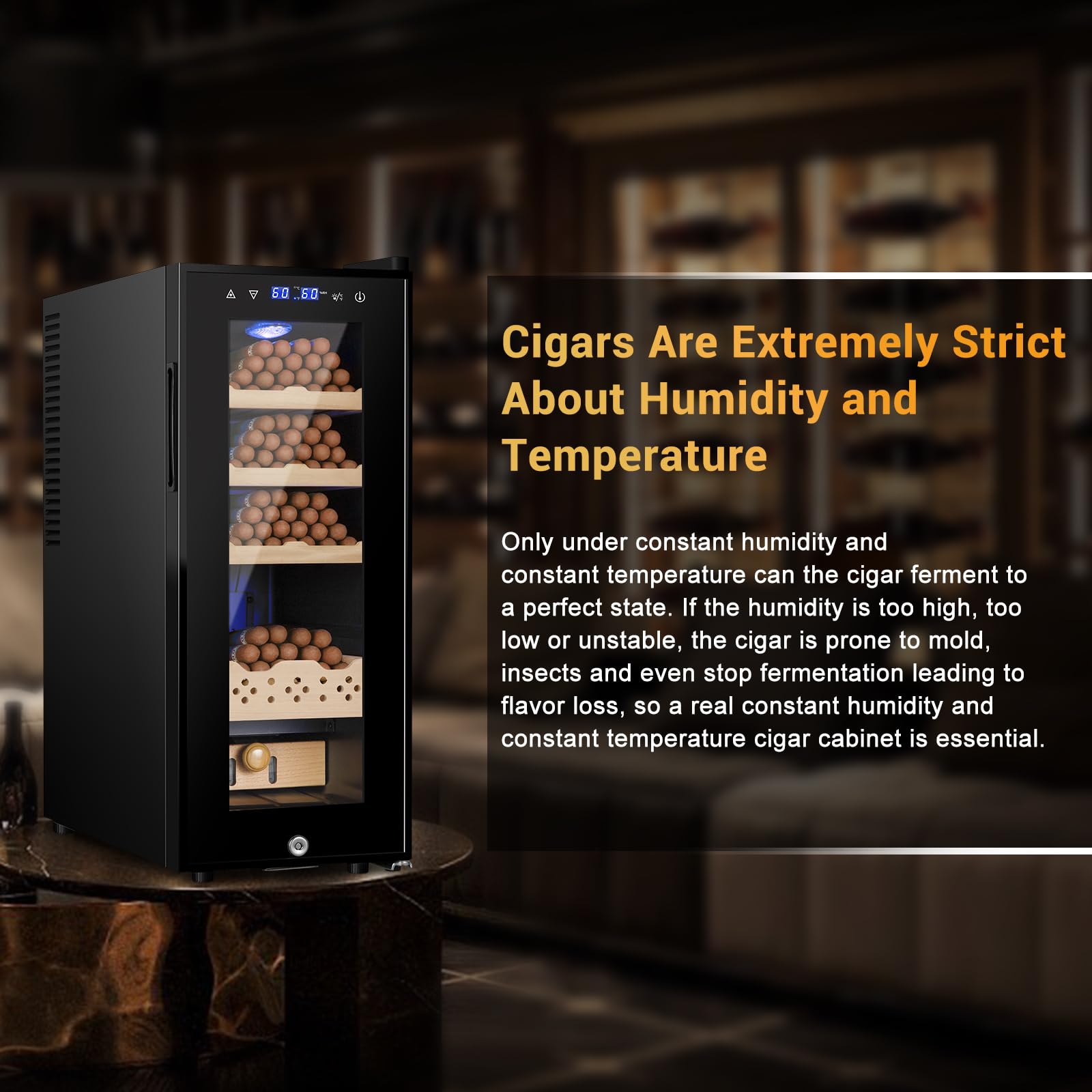 Velieta Cigar Electric Humidor, 35L 250 Counts Large Capacity Thermostatic Electric Cigar Cooler Cabinet with Digital LED Screen, Safety Lock,Smart Humidity & Temp Control, Gifts for Men on Fridge.com