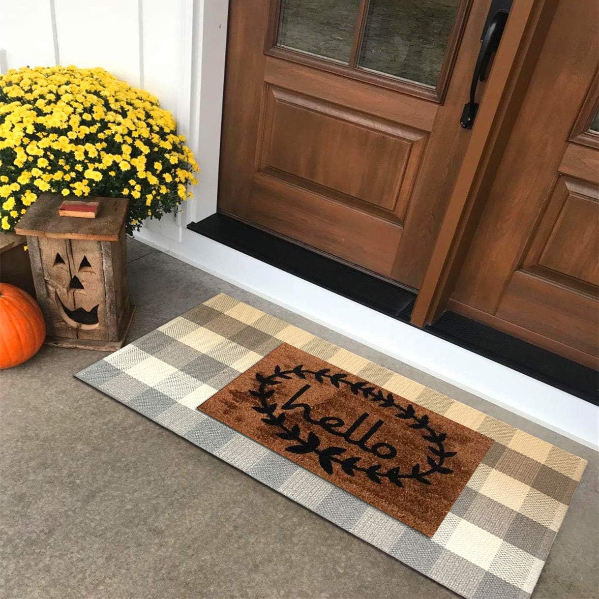 Ukeler Grey and White Plaid Rugs Cotton Hand-Woven Buffalo Check Rug Washable Laundry Room Rug/Kitchen Rugs and Mats, 35.4''×23.6''