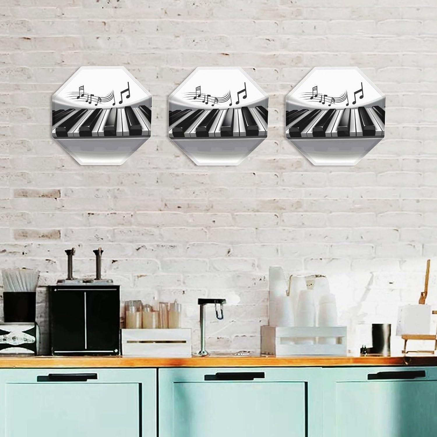 Piano Music Symbol Plaque for Wall Decor, Funny Metal Sign for Home, Lightweight Octagonal Iron Plate for Bar, Personalized Tin Signs for Office, Hallway, 11.8 Inches 3PCS image 3