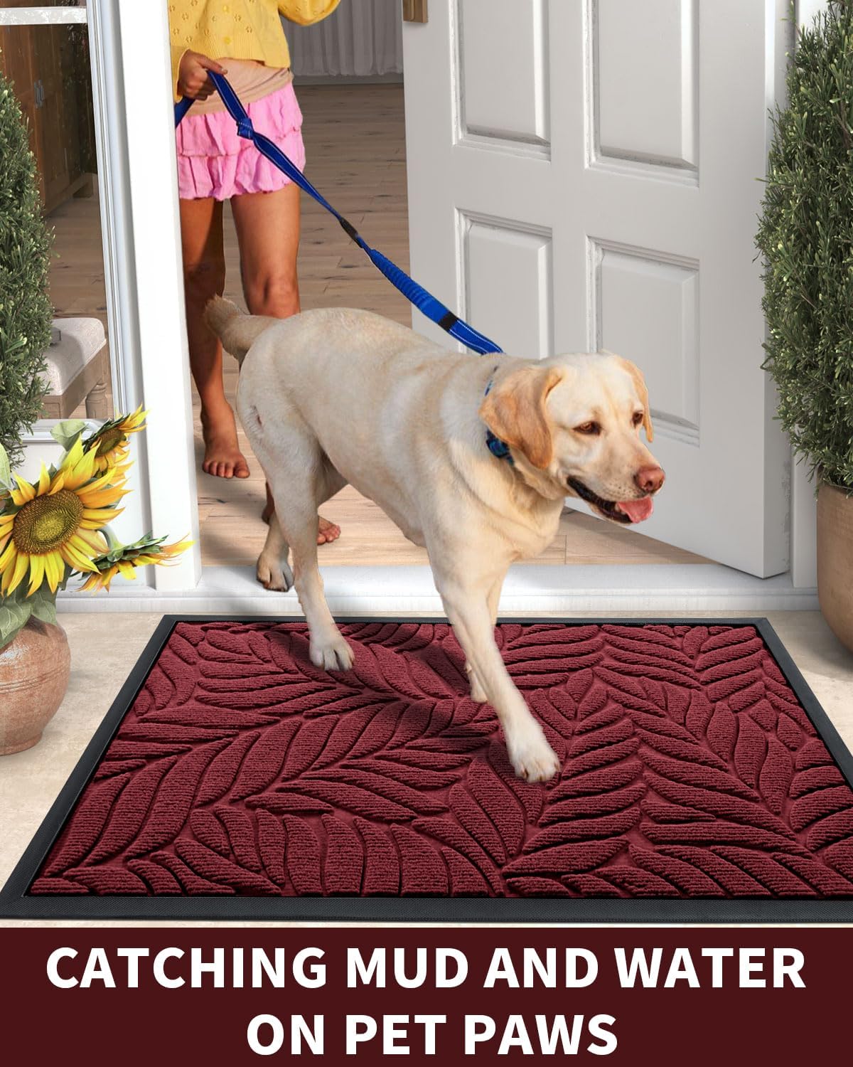 Yimobra 36x24 Large Door Mat Outdoor Indoor, All-Season Waterproof Door Mat Outside Entrance, All-Weather Non-Slip Outside Doormat for Garage Patio Entryway, Red