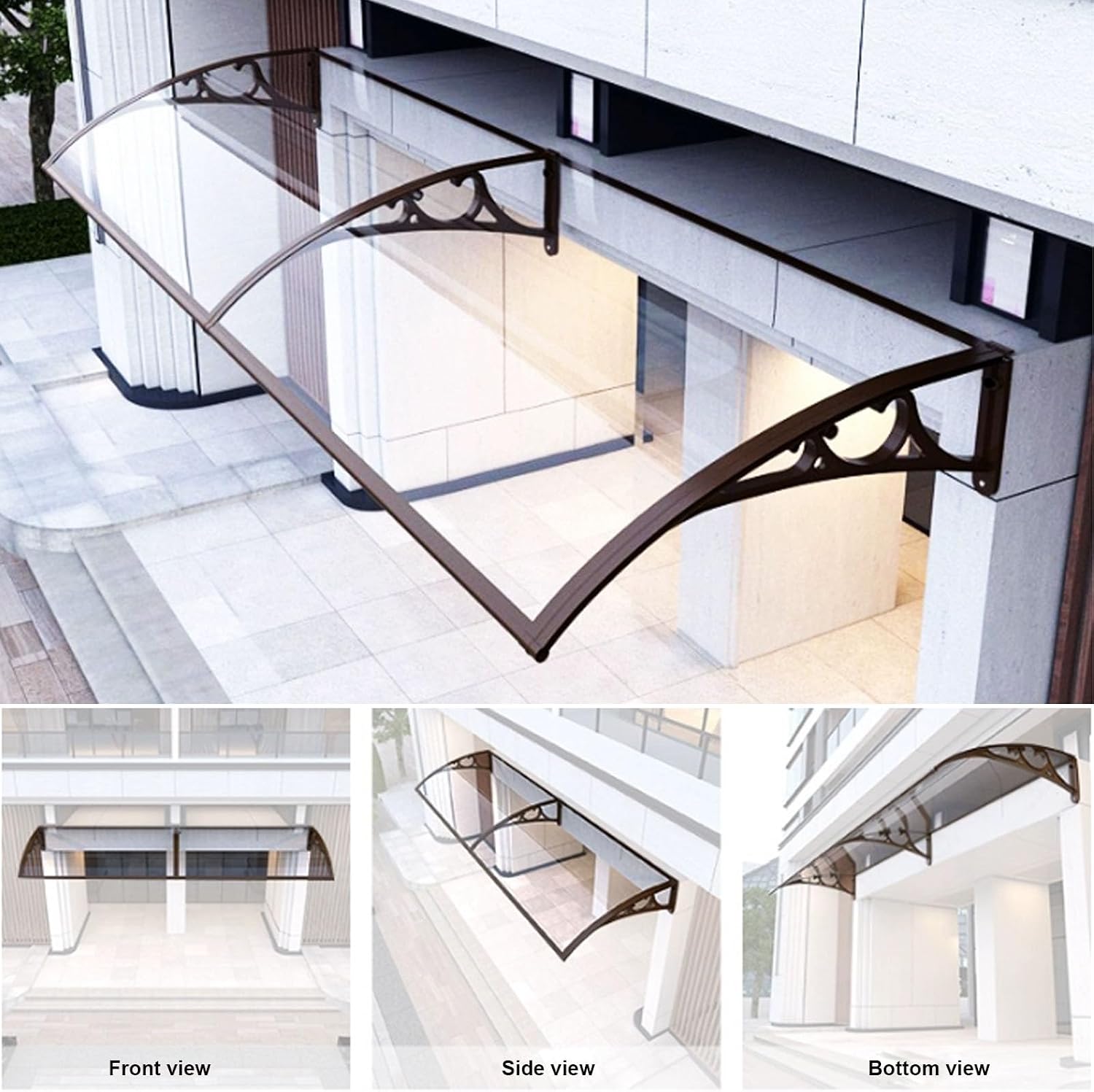 Aluminum Alloy Window Awning,Household Roofing Canopies,Balcony Rain Canopy,Transparent Awning on Windows and Doors,Polycarbonate Silent Front Door Canopy,for UV Protection (31"x114")
