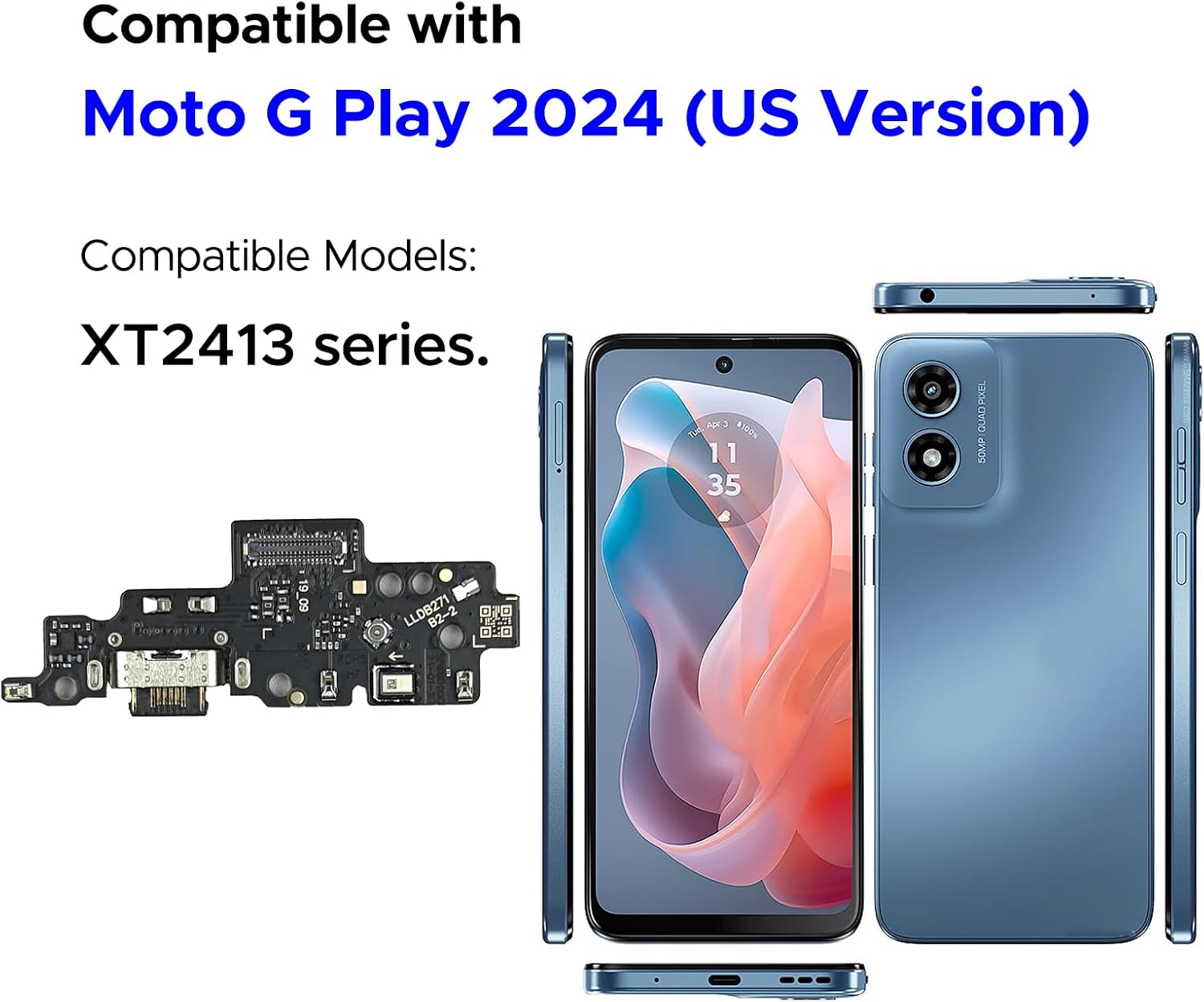 Charging Port Replacement Kit Compatible with Motorola G Play 2024 US Version, Dock Board USB-C Connector Only for Moto G Play 2024 XT2413 Series, with Instruction Manual, Toolkit