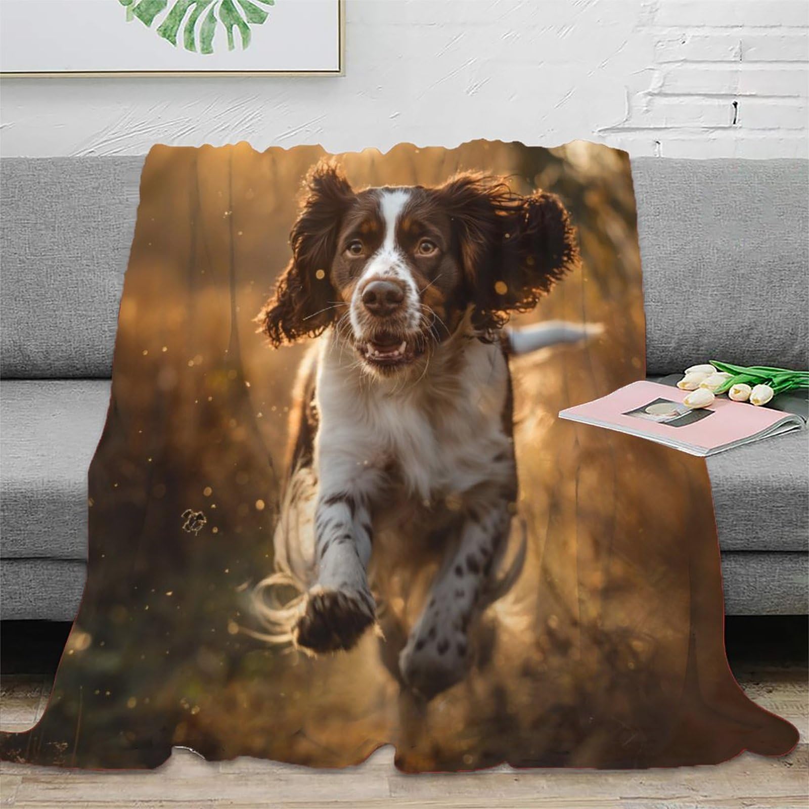 3D Printed English Springer Spaniel Throw Blanket Soft And Warm Super Soft Cozy Fuzzy Warm Throws with Anti-wrinkle/anti-tarnishing Lightweight Kids Boys Girls Christmas Birthday Present Present 80x90
