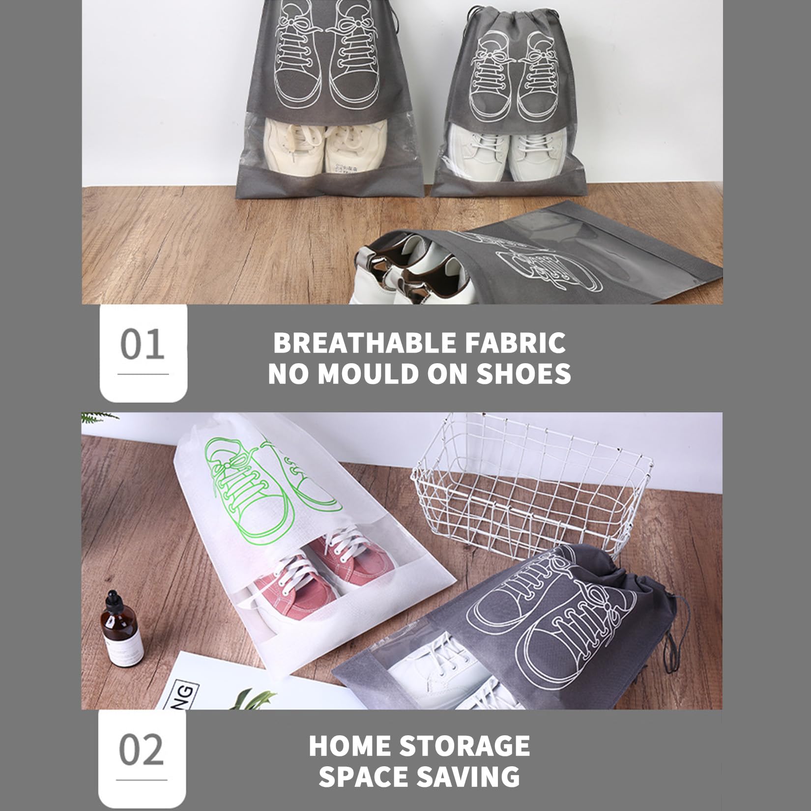 10 sztuk podróżnych worków na buty, torby na buty ze sznurem do ściągania, pyłoszczelne worki do podróży, akcesoria do pakowania, organizer walizki