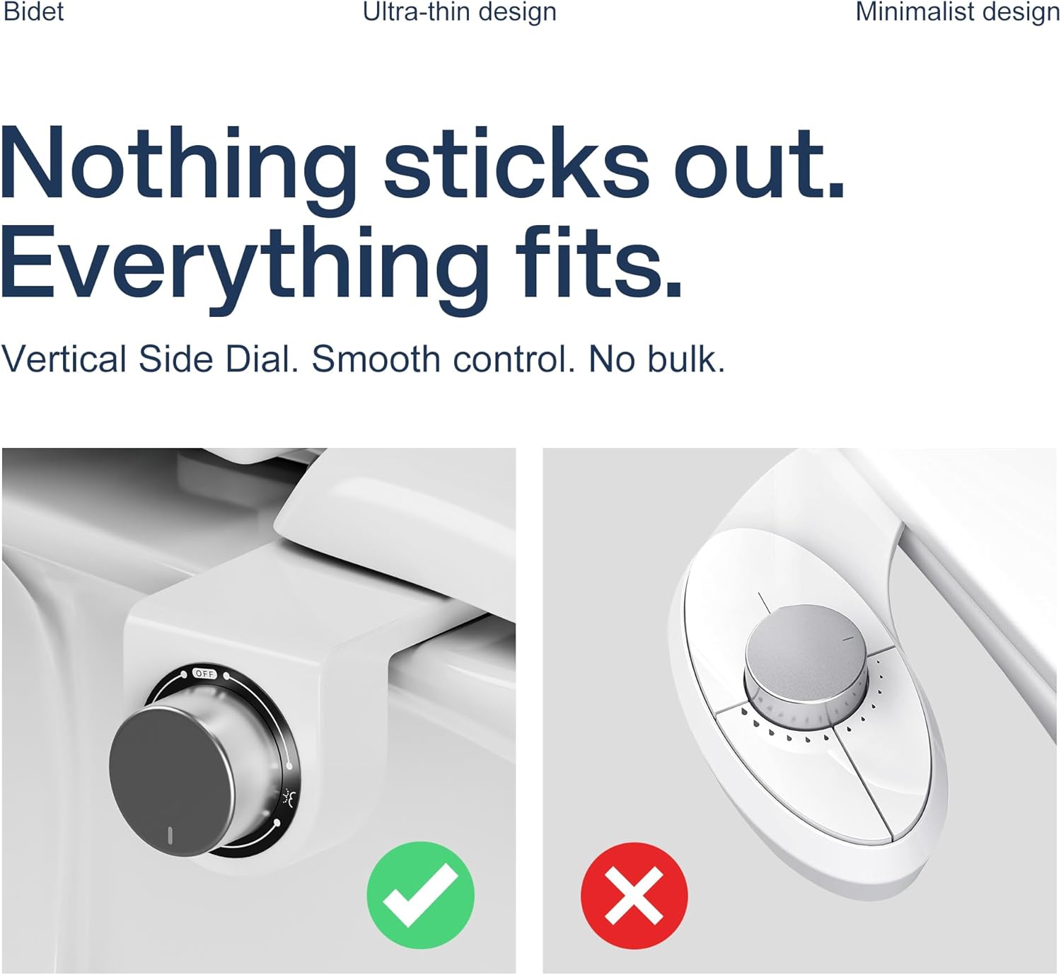 Toilet Bidet with Dual Nozzle Spray,No Electric Bidet Attachment for Toilet with Adjustable Water Pressure,Easy Install Toilet Seat Bidet with Feminine Wash and Rear Wash,Suit for Tight Space - Image 3