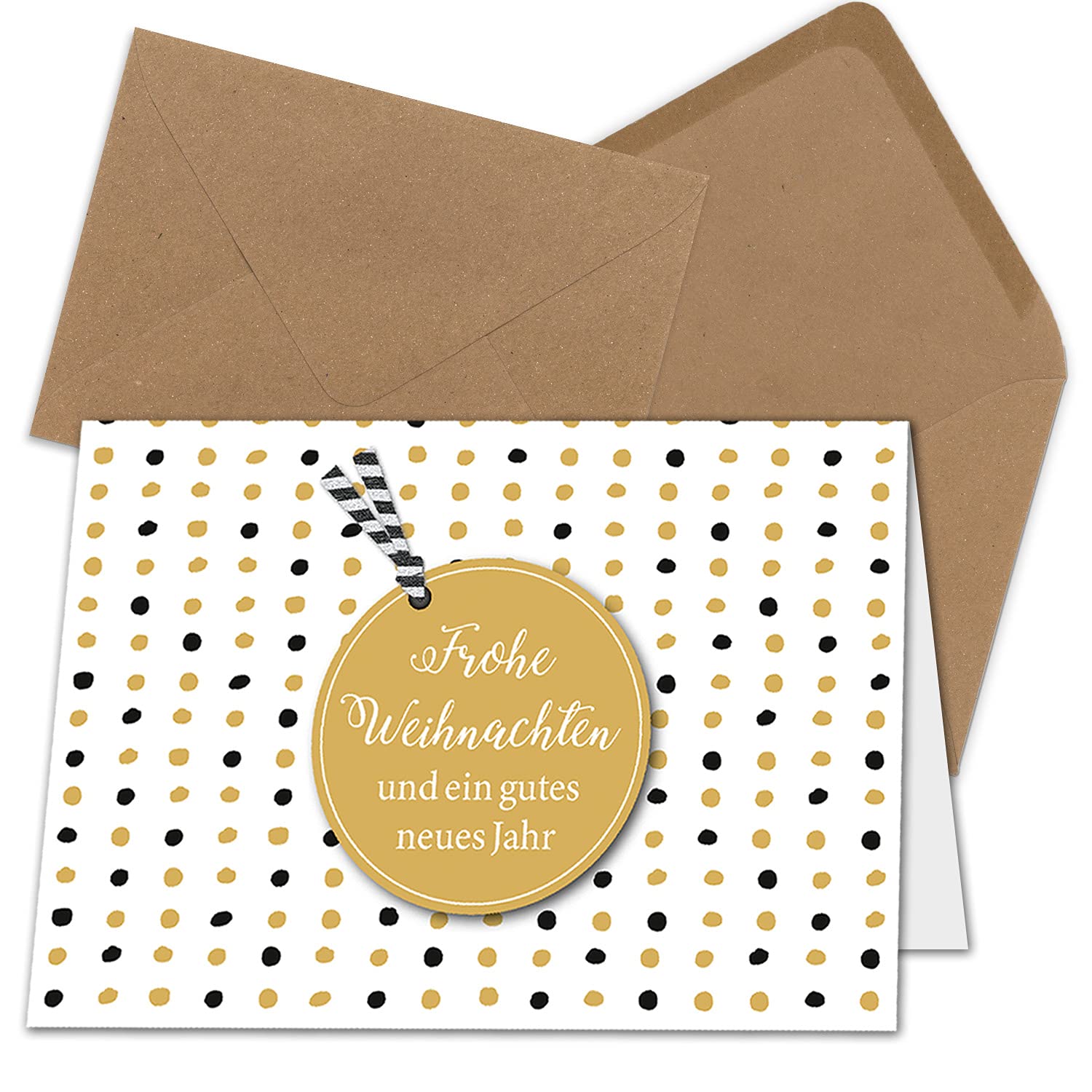 NEUSER PAPIER Juego de 200 tarjetas navideñas DIN A6 en diseño moderno con lunares - tarjetas plegables con sobres DIN C6 en papel kraft marrón arena con encolado húmedo