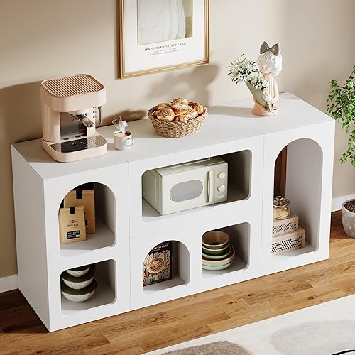 Miniatura 4 de Tribesigns Mesa consola blanca de 59 pulgadas, moderna mesa de entrada, organizador de almacenamiento de madera con 6 compartimentos, mesa larga