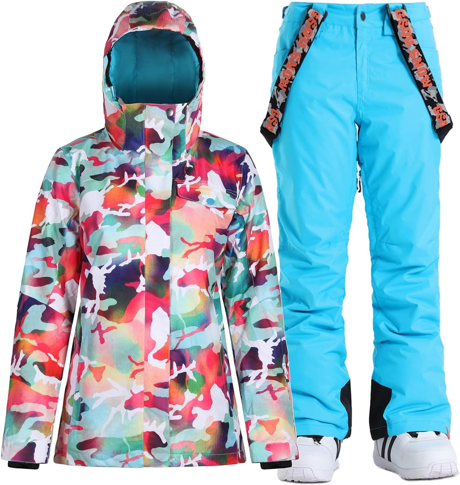 Women's Ski Jackets and Pants Set Snowboarding Snowsuit Snow Coat Hooded Waterproof Windproof