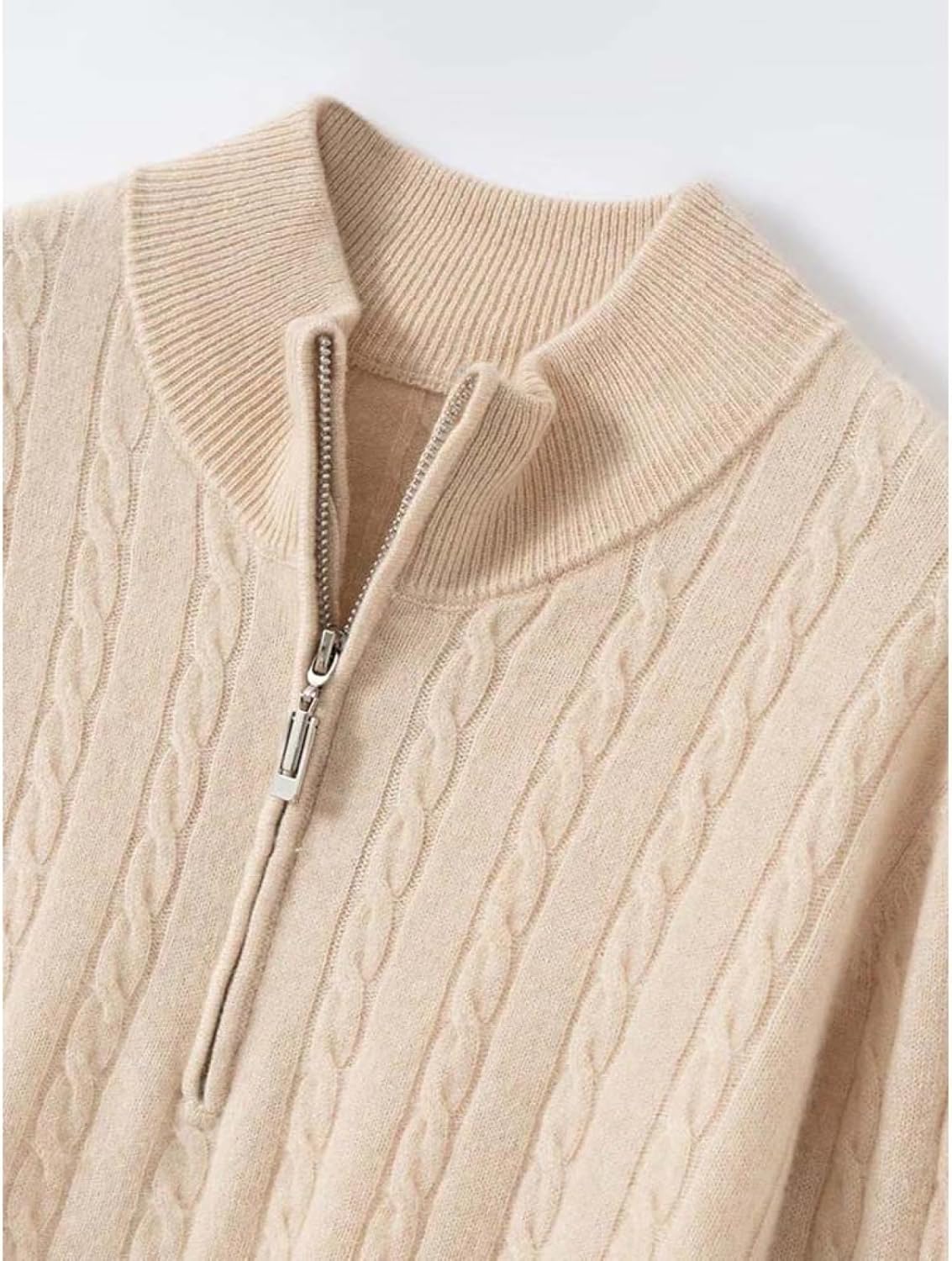 Women's Cashmere Sweater Half Zip Pullover Long Sleeve Cable Knit High Neck Winter Warm Top