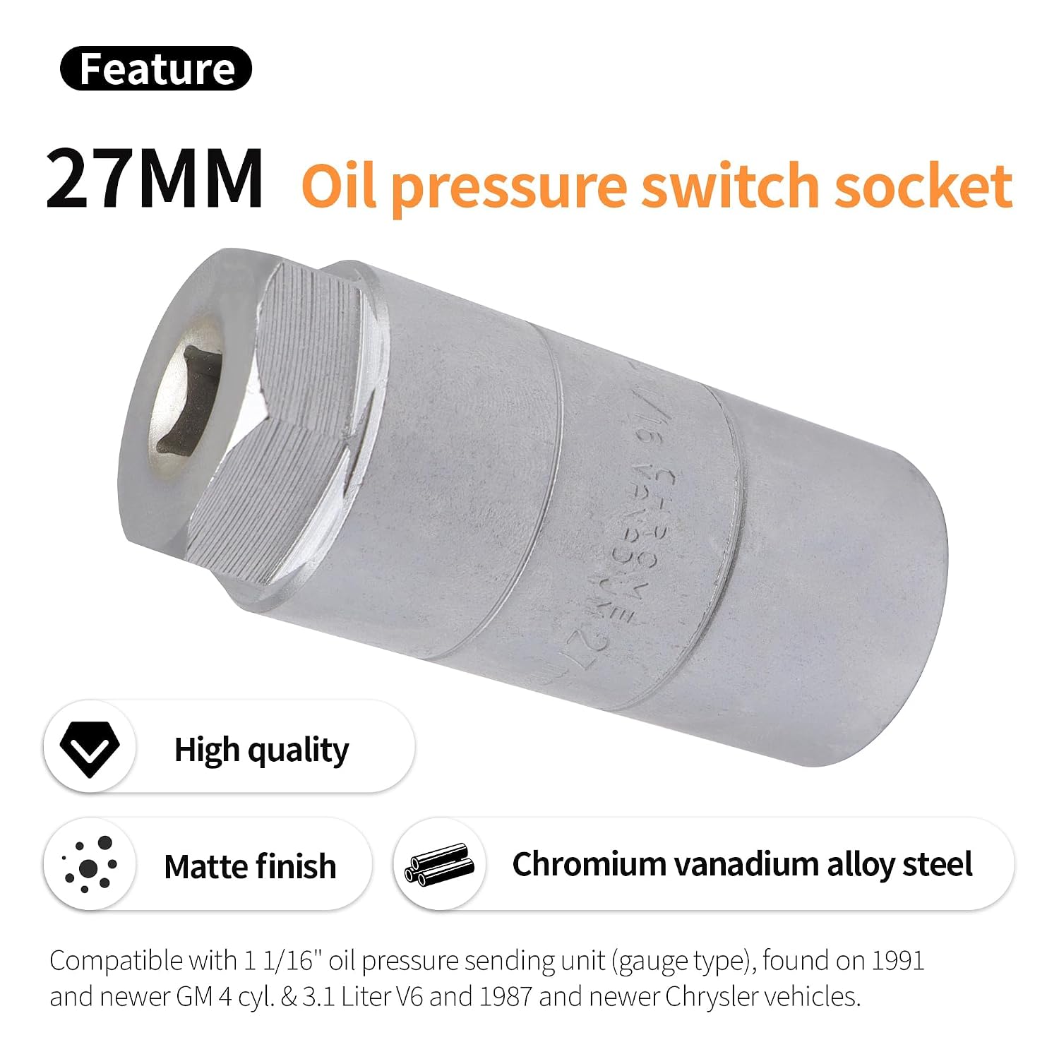 Oil Pressure Sensor Socket,1 1/16 Socket Switch Compatible with 3/8" Drive or 1 1/8" Hex Wrench,Quick Removing/Installing Sending Unit (Silver)