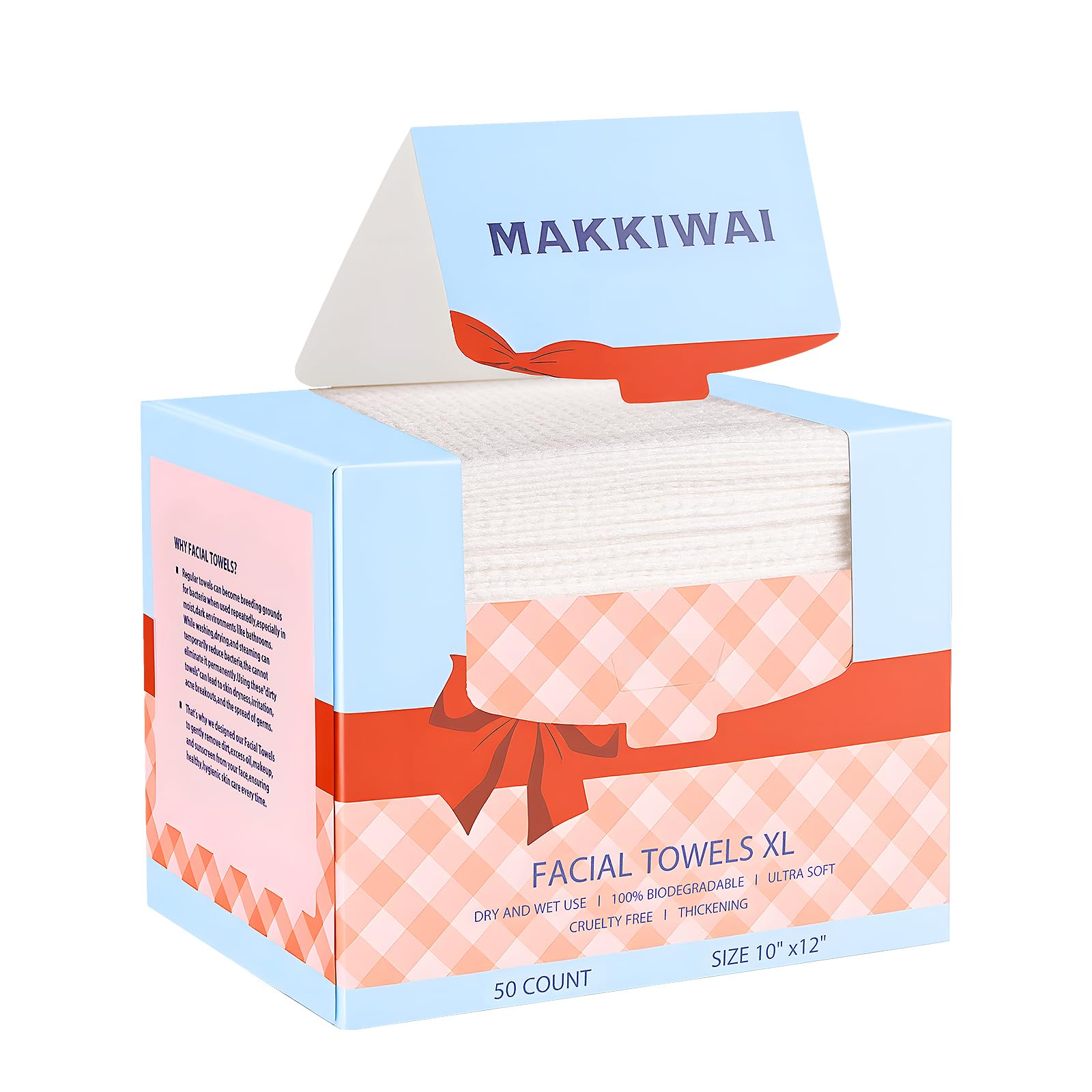 Face Towels Skin Club,1 Pack 100 Ct makeup remover wipes, 10×12 Disposable eyelid wipes XL, Ultra Soft Makeup Remover Dry Wipes, Facial Towel