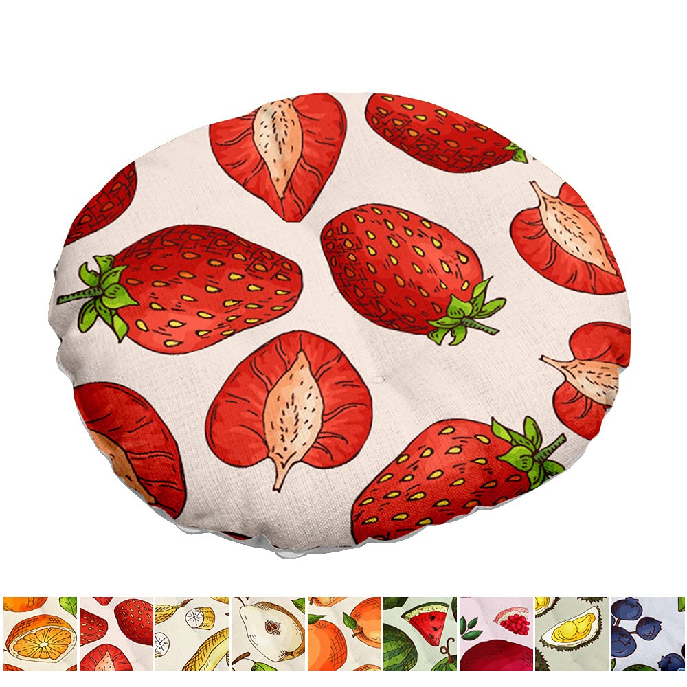 Morbuy Strawberry Creative Cushion Chair Pad, Tropical Fruit Pattern Quilted Round Linen Seat Pad, Comfortable Dining Chairs Cushions For Floor Tatami Indoor Garden Home Décor (,40X40cm)