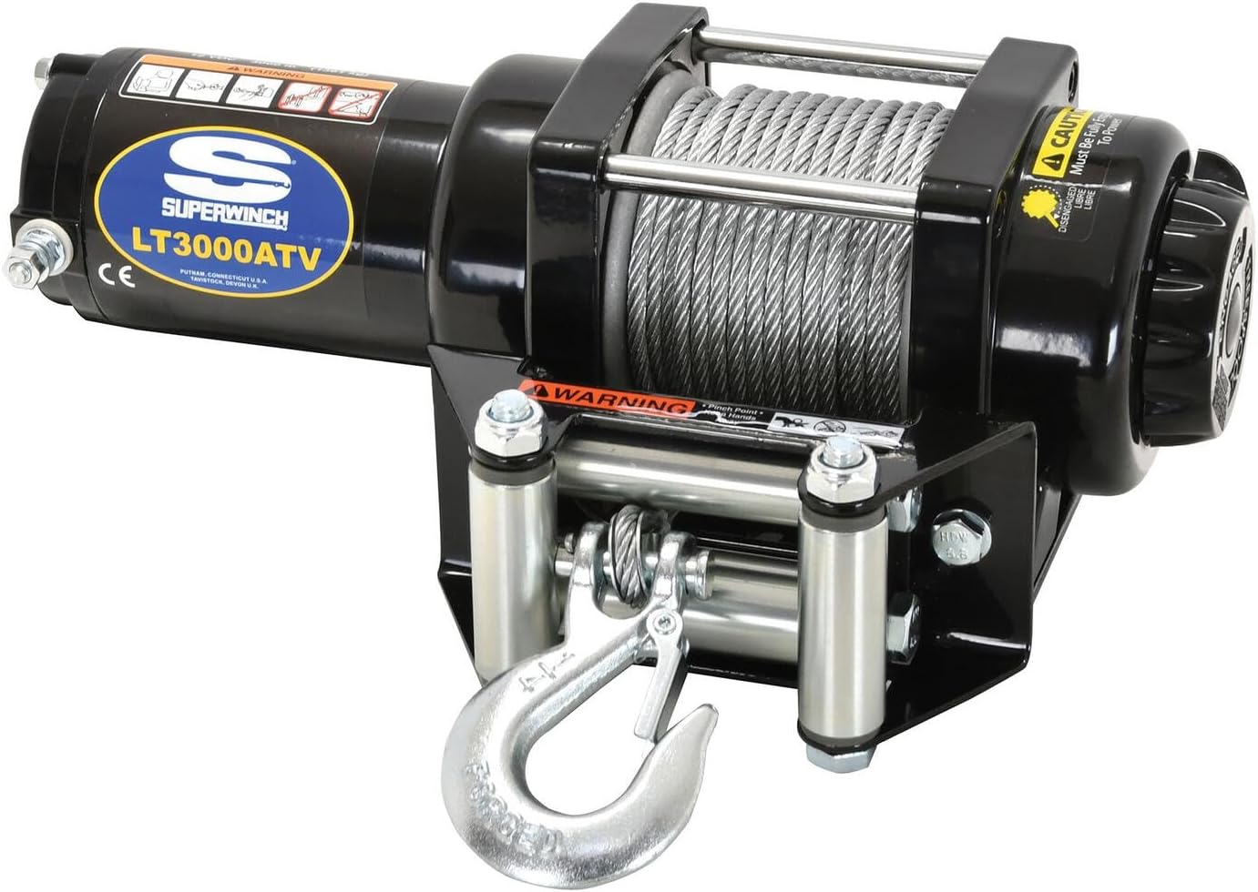 Superwinch 1130220 LT3000ATV 12 VDC winch 3,000lbs/1360kg with roller fairlead, mount plate, handlebar rocker switch, and handheld remote