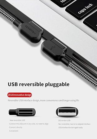 mcdodo USB 90 Degree Right Angle Elbow Design Game LEDCable Nylon Braided Sync ChargeDouble Size USB Data 6FT/1.8M Cable Compatible with iPhone 14/13/12/11 Pro Max (Black 6FT (iPhone))