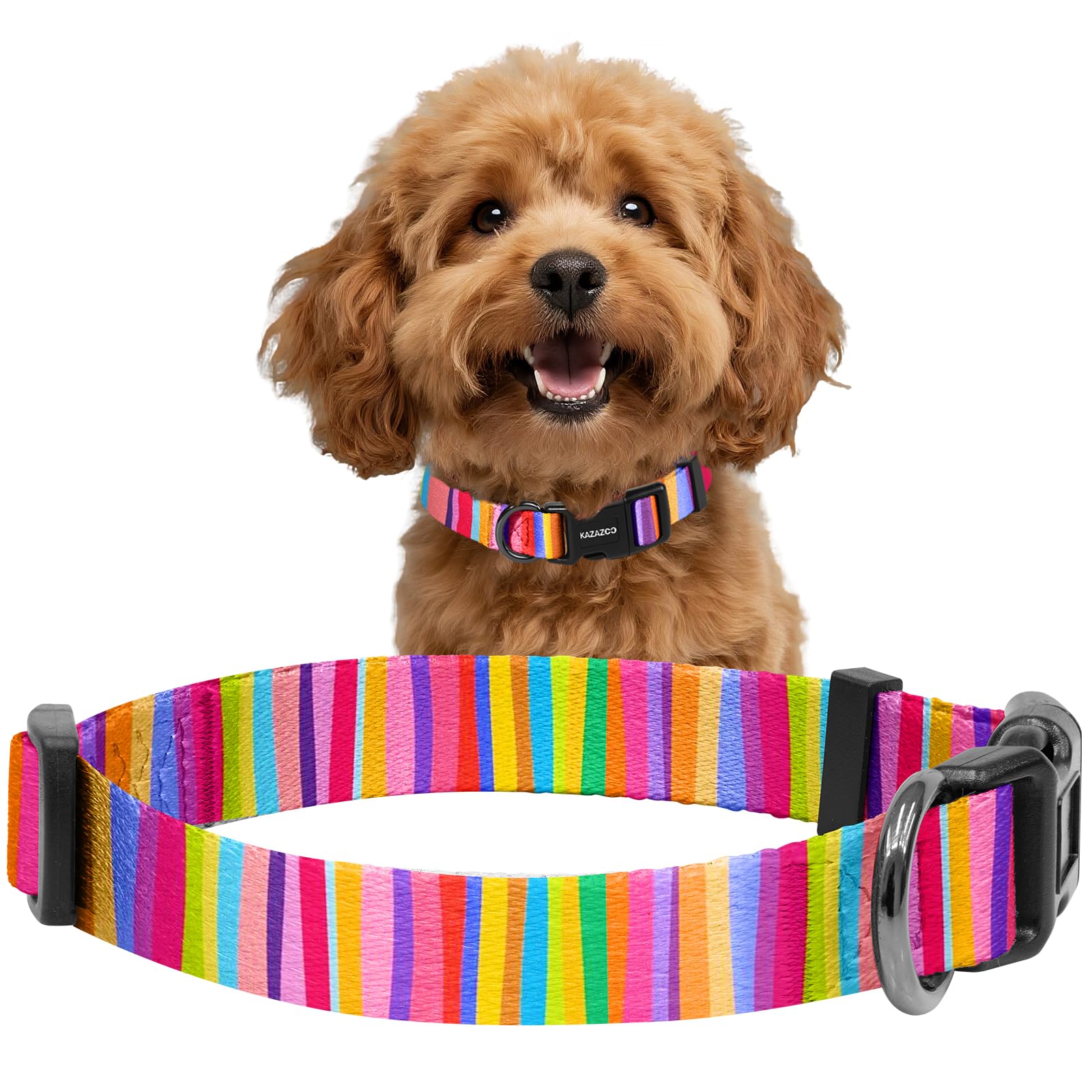 Kazazoo Dog Collar Cute and Soft Nylon Puppy Collar for Boy and Girl Dogs, Adjustable Dog Collars for Small Dogs, Rainbow-S