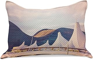 Ambesonne Denver Knitted Quilt Pillowcover, Real Shot of an Airport Aircraft Location Travel Details Tourist Guide, Standard King Size Pillow Cover for Bedroom, 36" x 20", Dark Indigo Pale Rose