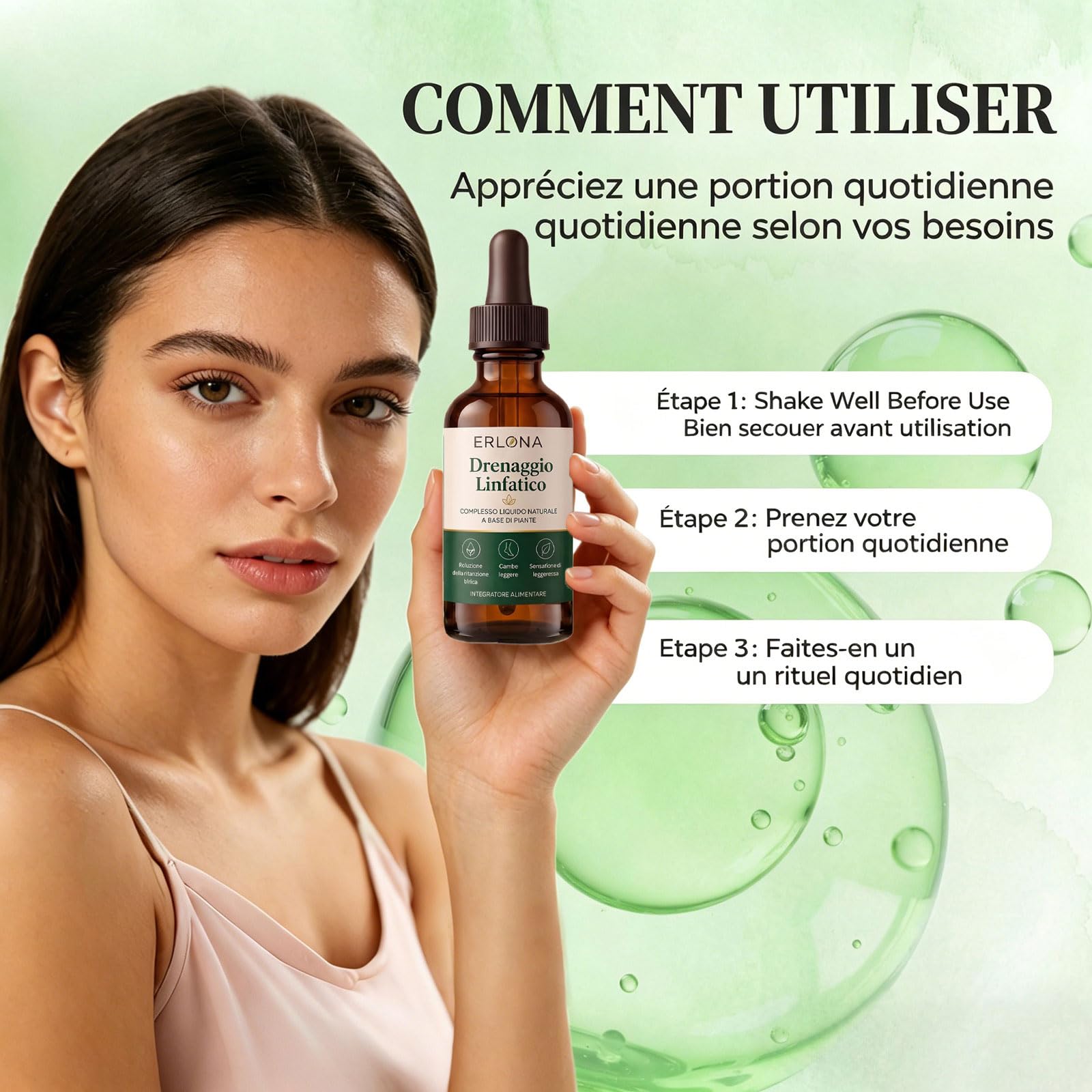 Erlona Drainage Lymphatique Goutte, Drainage Lymphatique Corps Complet Erlona, Mélanges à Base de Plantes Naturelles, pour Femmes et Hommes (1 Pièce)