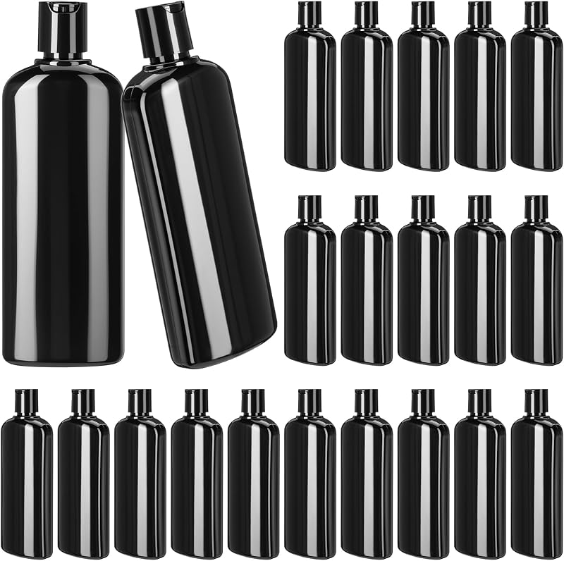 Frascos Recarregáveis de Viagem Domensi em Plástico PET, Preto, 200 mL, Pacote com 24